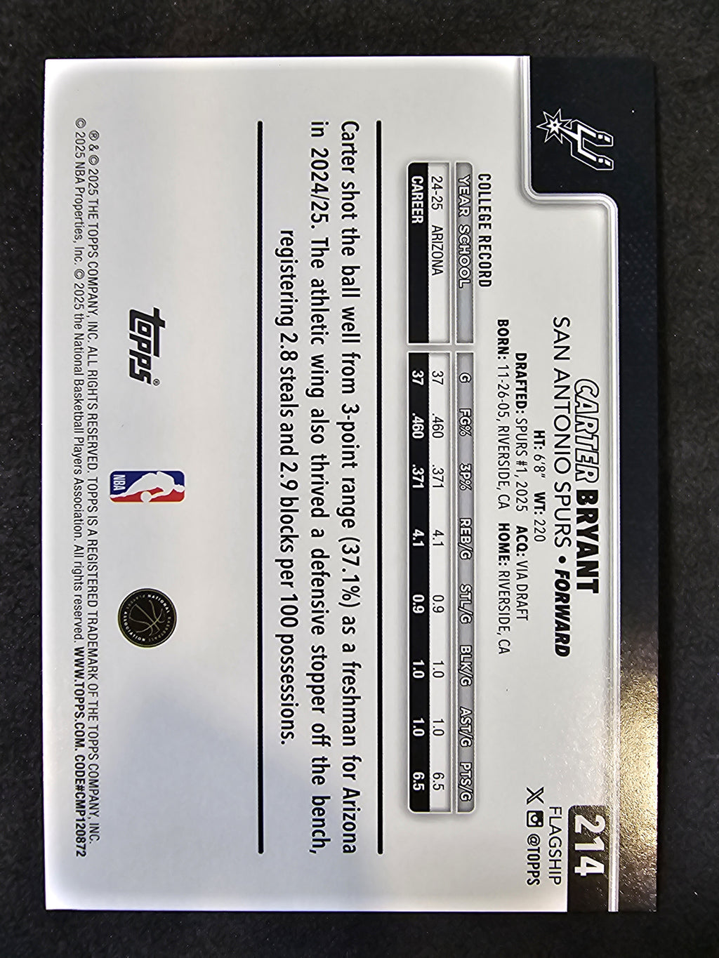 2025-26 Topps #214 Carter Bryant Green Hoops Border /99