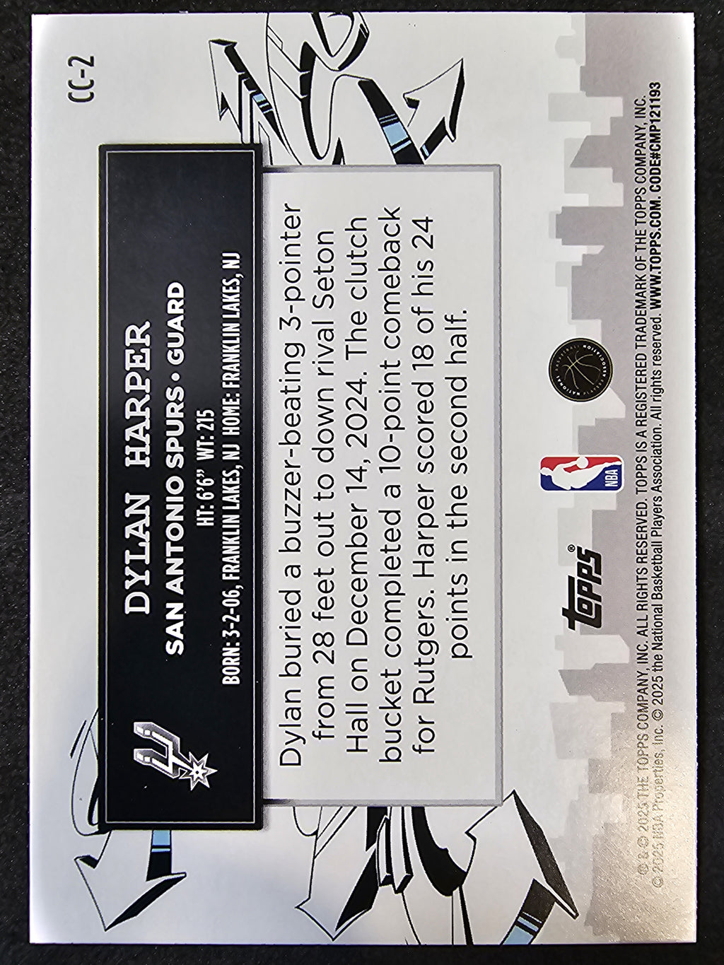 2025-26 Topps #CC-2 Dylan Harper Clutch City Prospects
