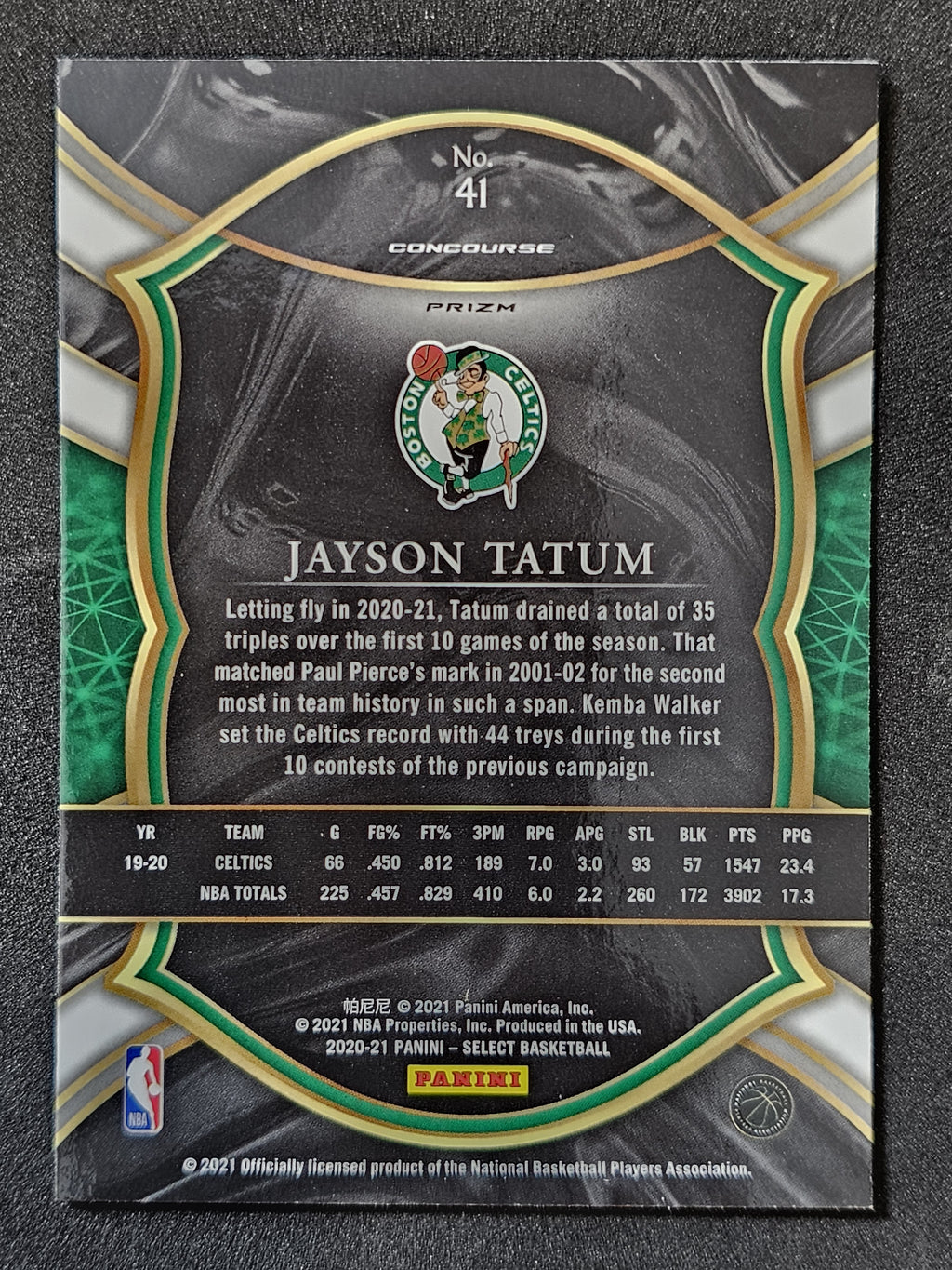 2020-21 Panini Select #41 Jayson Tatum Red White Green Cracked Ice