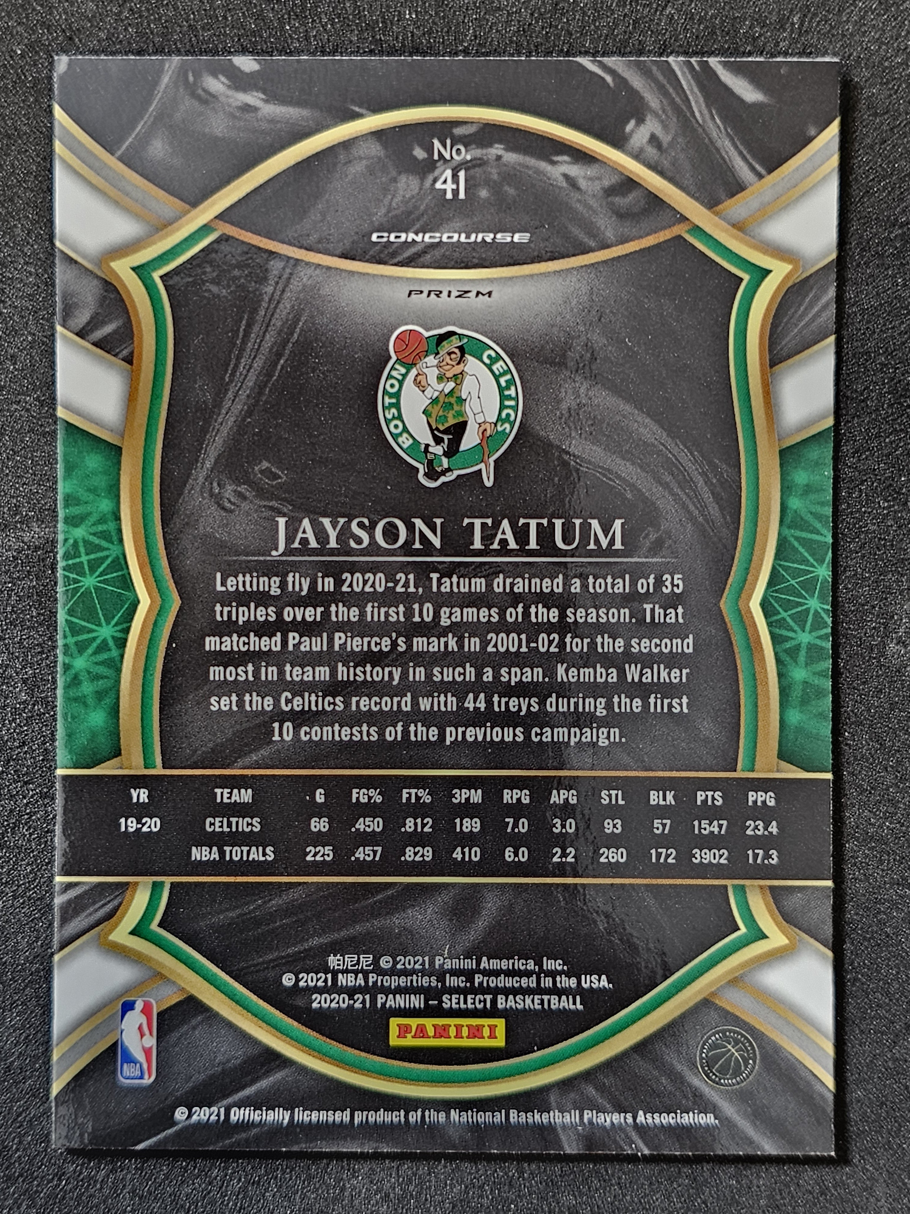 2020-21 Panini Select #41 Jayson Tatum Red White Green Cracked Ice