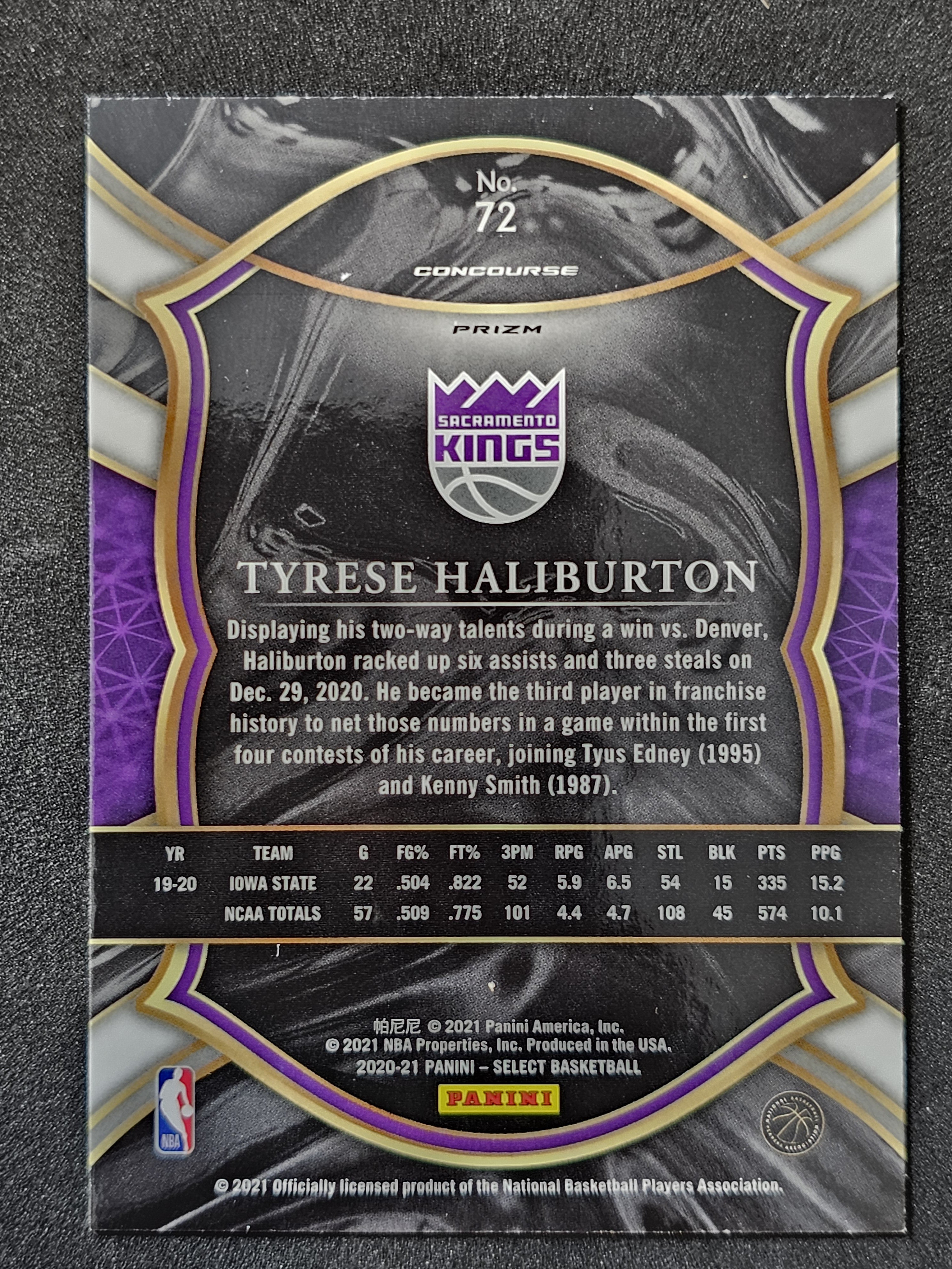 2020-21 Panini Select #72 Tyrese Haliburton Blue Prizms