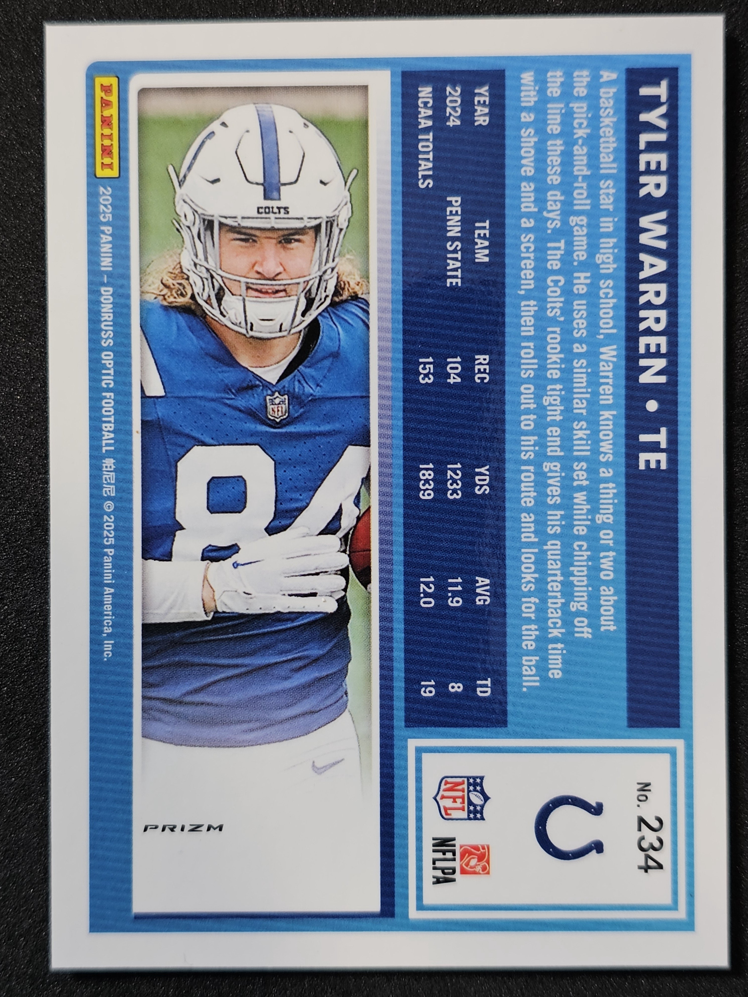 2025 Donruss Optic #234 Tyler Warren Purple Shock