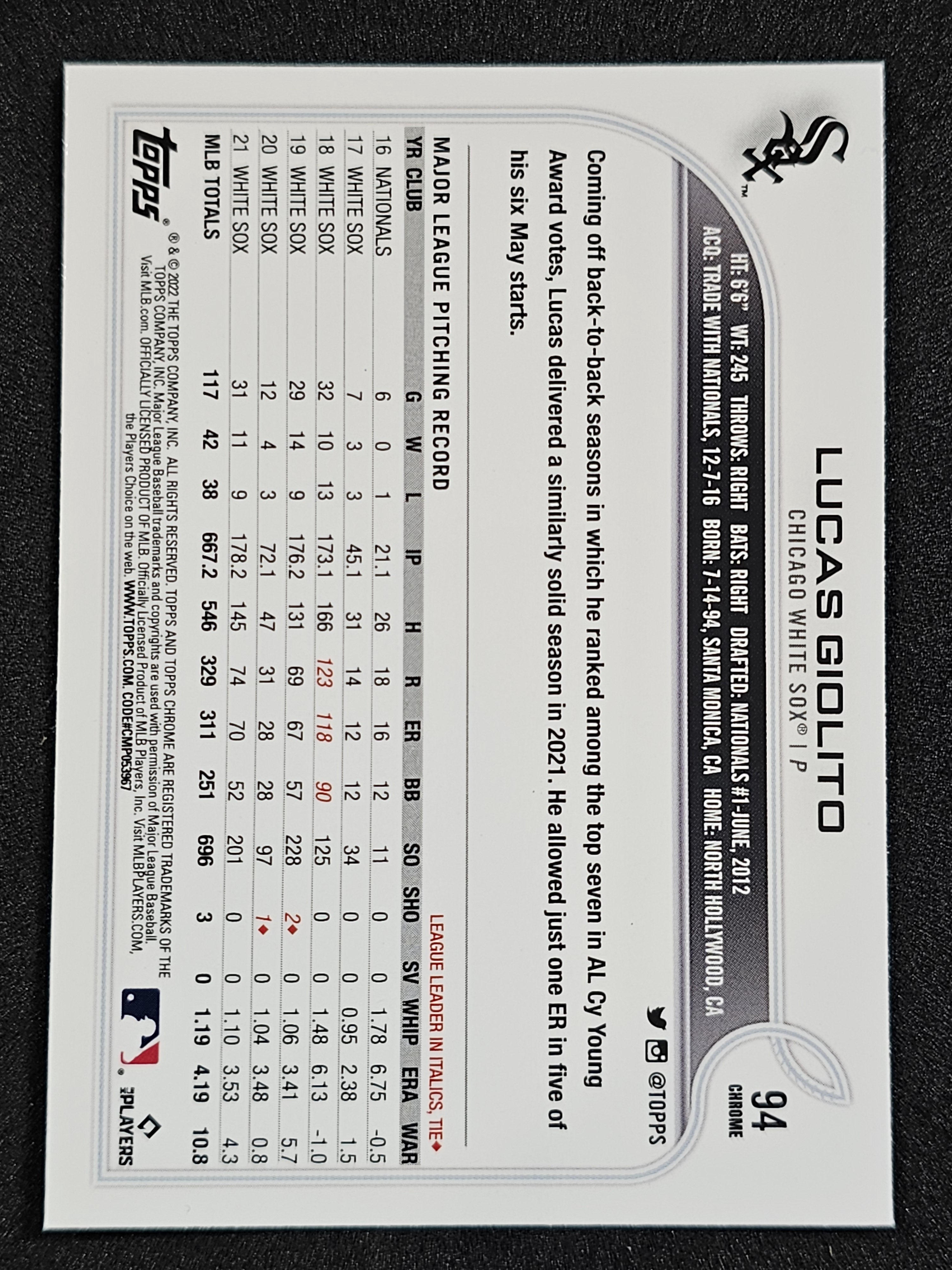 2022 Topps #291 Lucas Giolito  X-Fractor