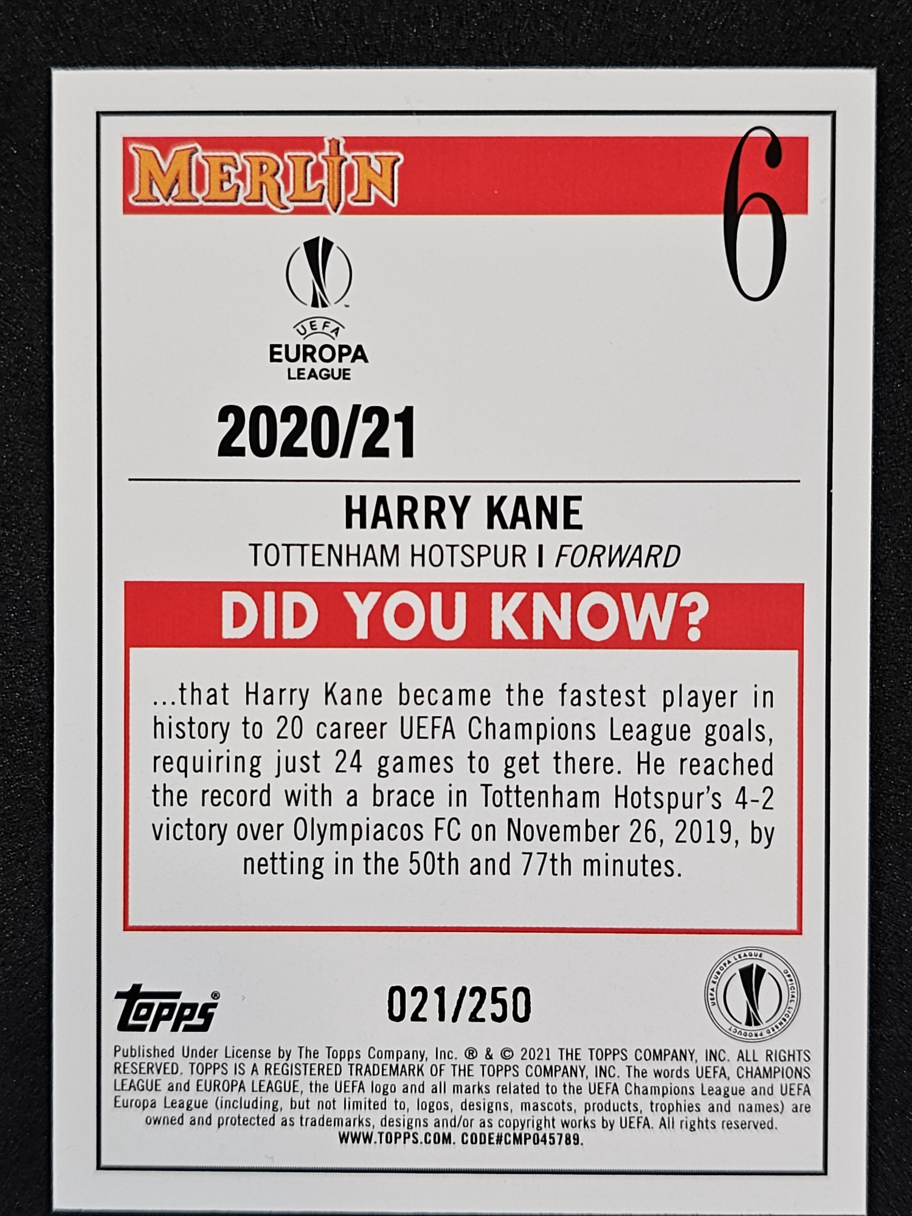 2020-21 Merlin UEFA Champions League #6 Harry Kane Atomic #/250