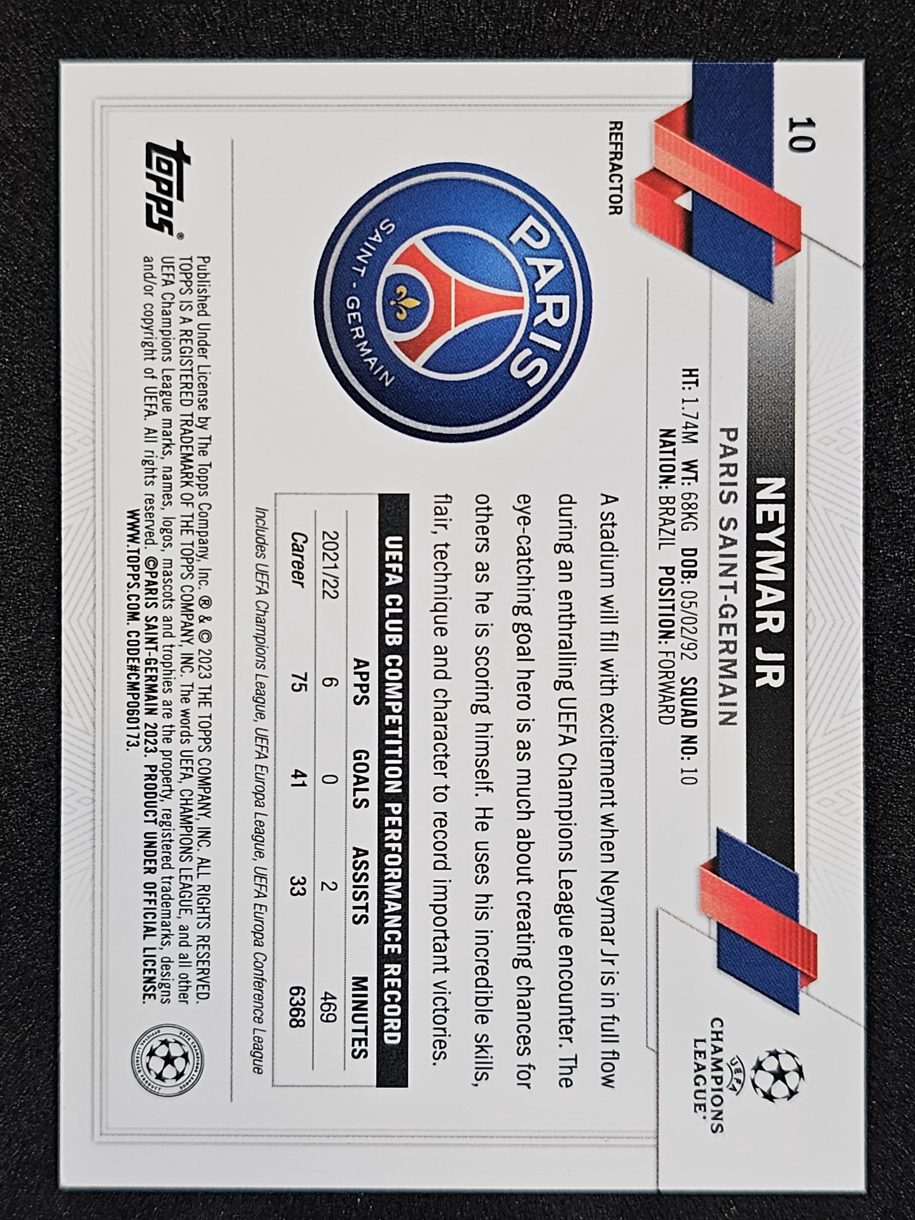 2022-23 Topps Chrome UEFA Club Competitions #10 Neymar Jr Refractor