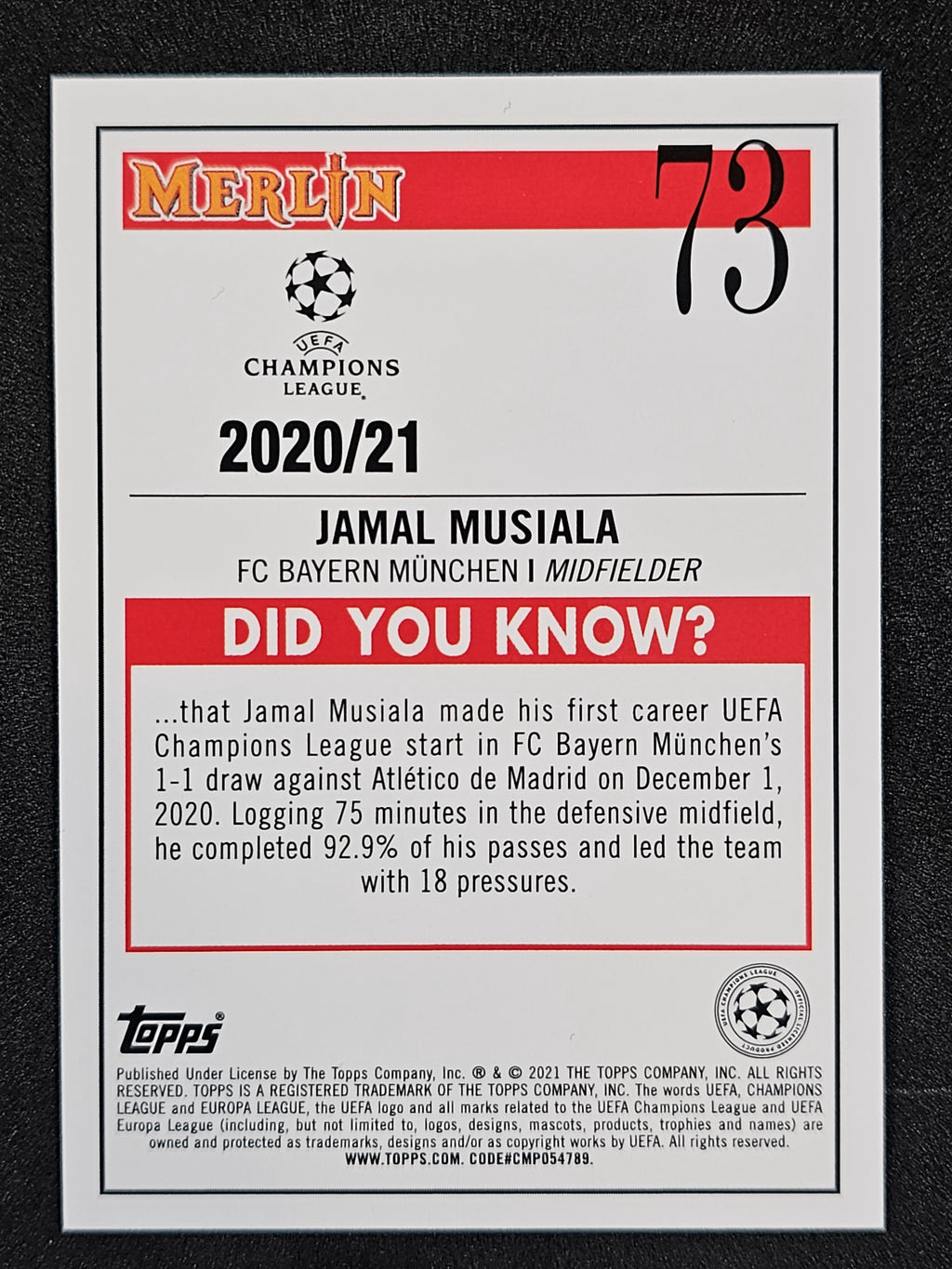 2020-21 Merlin UEFA Champions League #73 Jamal Musiala Aqua