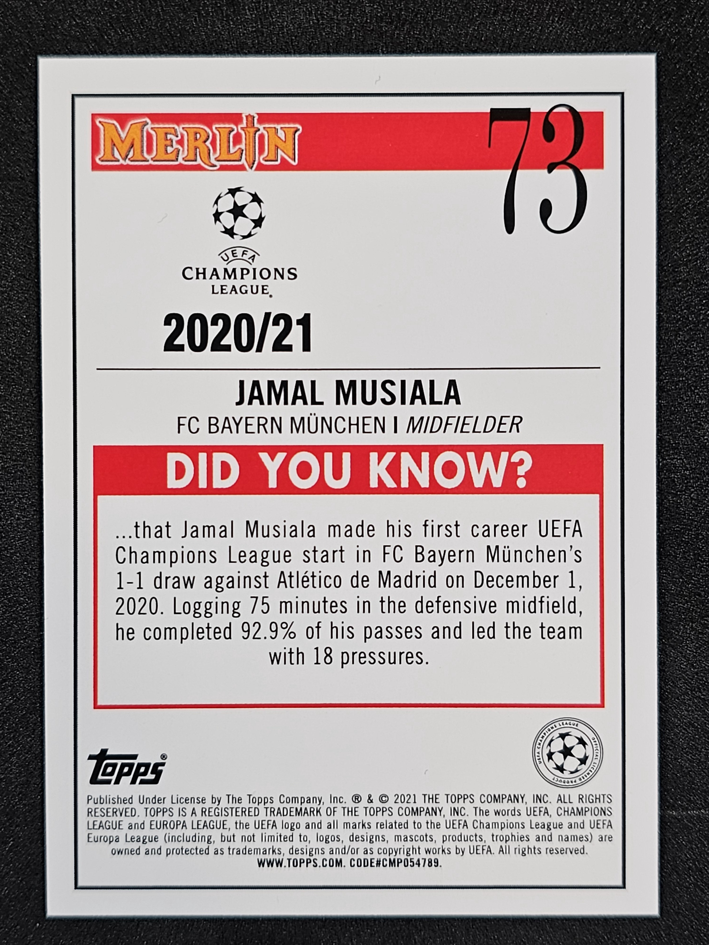 2020-21 Merlin UEFA Champions League #73 Jamal Musiala Aqua
