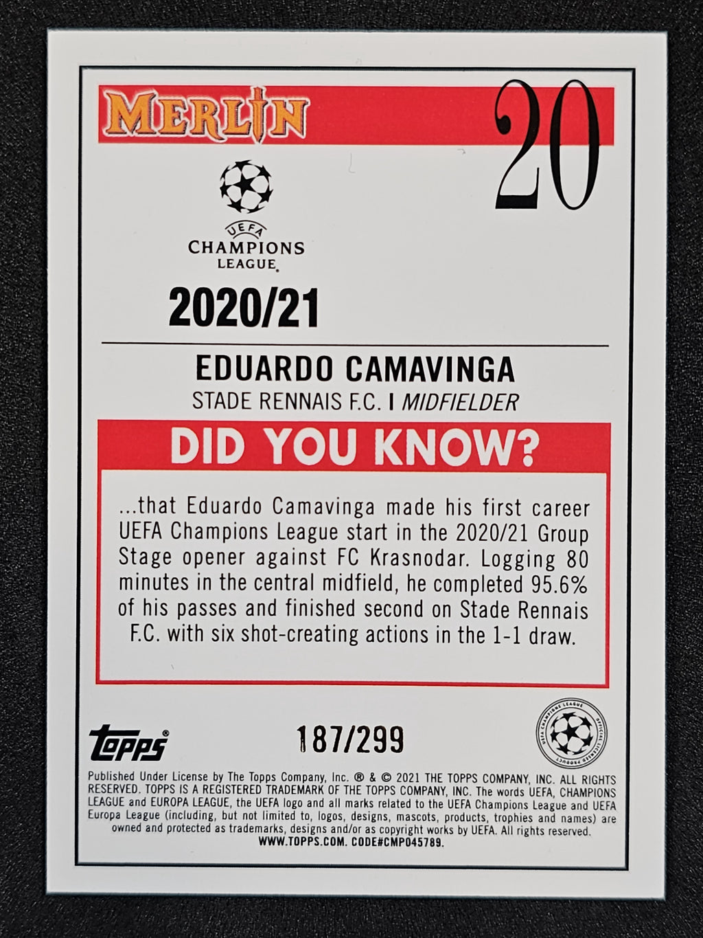 2020-21 Merlin UEFA Champions League #20 Eduardo Camavinga Purple /299