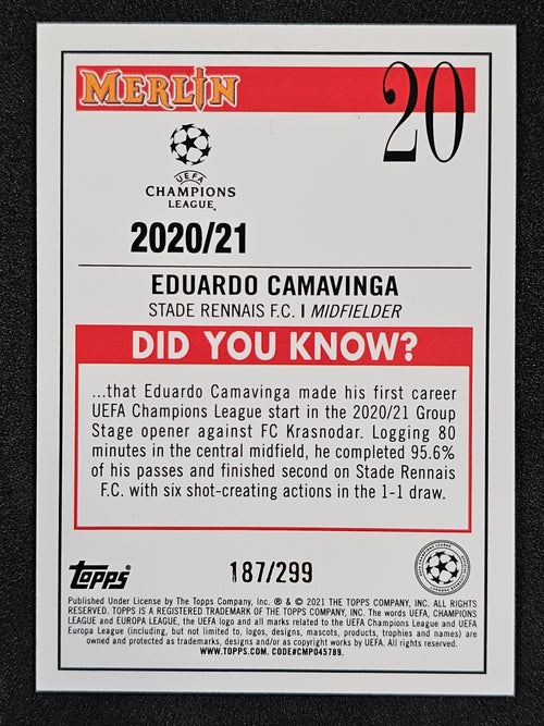 2020-21 Merlin UEFA Champions League #20 Eduardo Camavinga Purple /299