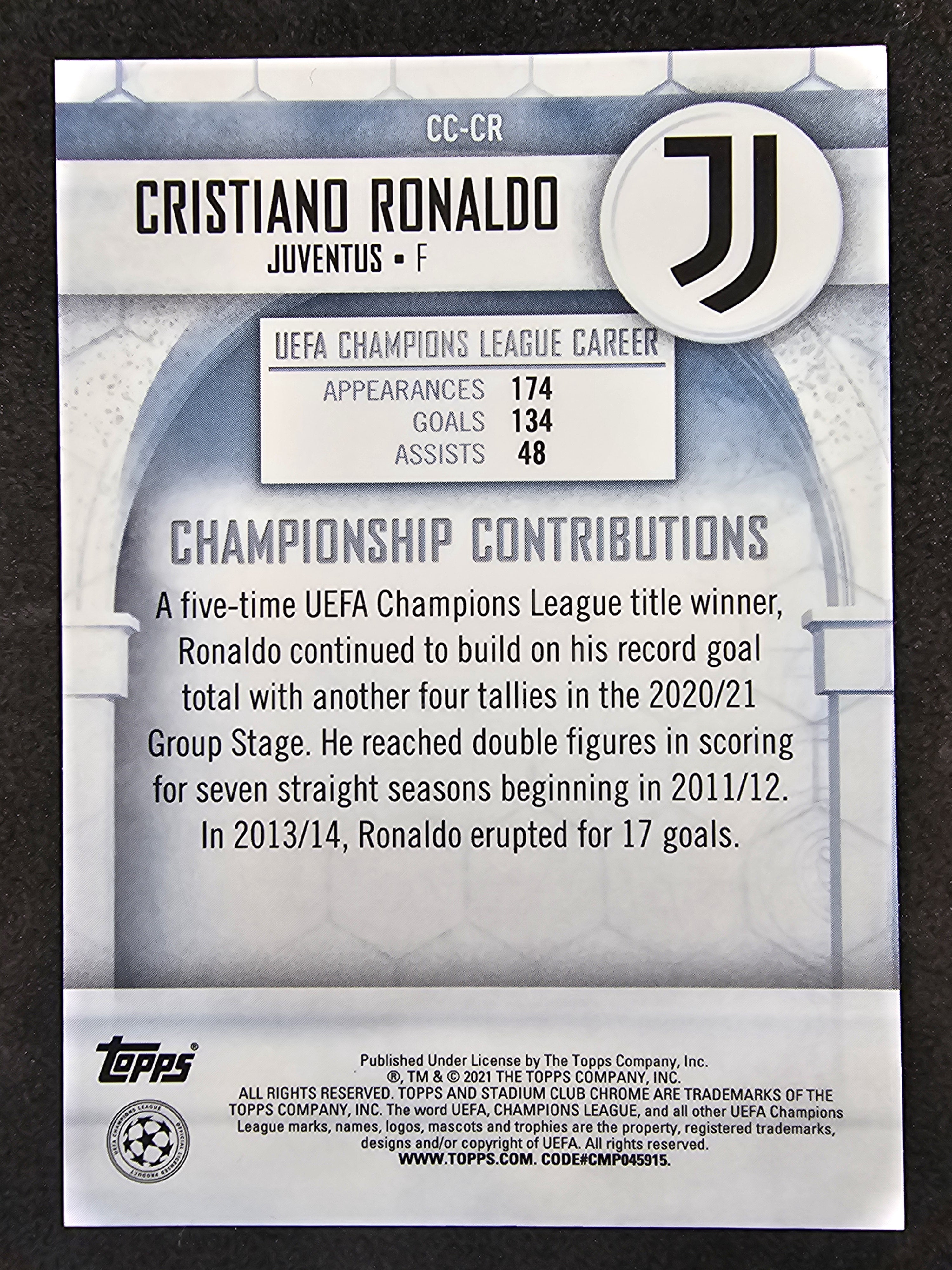 2021 Stadium Club Chrome Championship Contributions Cristiano Ronaldo