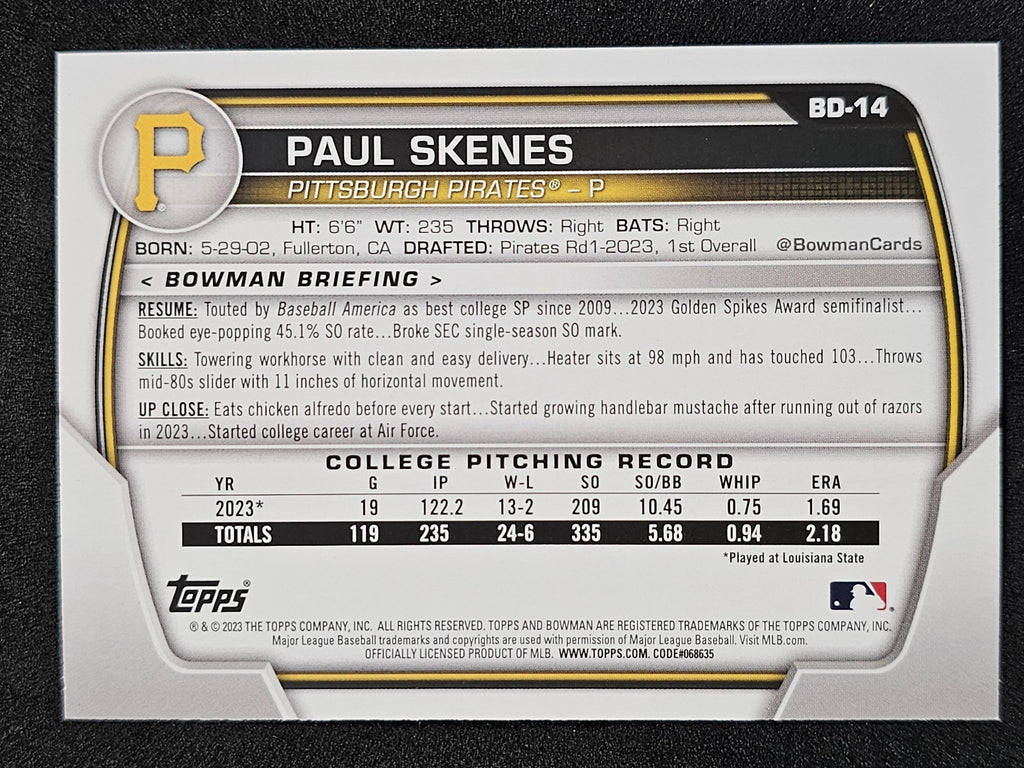 2023 Bowman Draft #BD-14 Paul Skenes