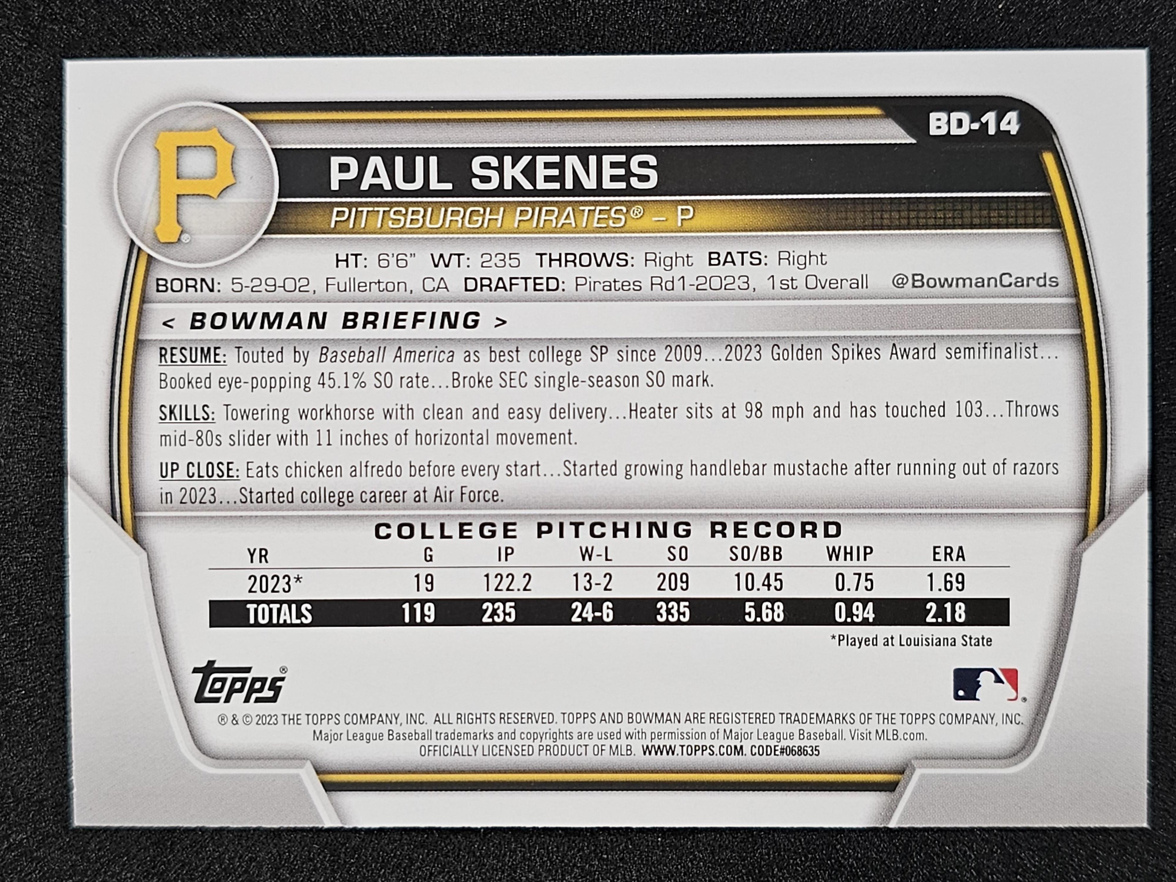 2023 Bowman Draft #BD-14 Paul Skenes