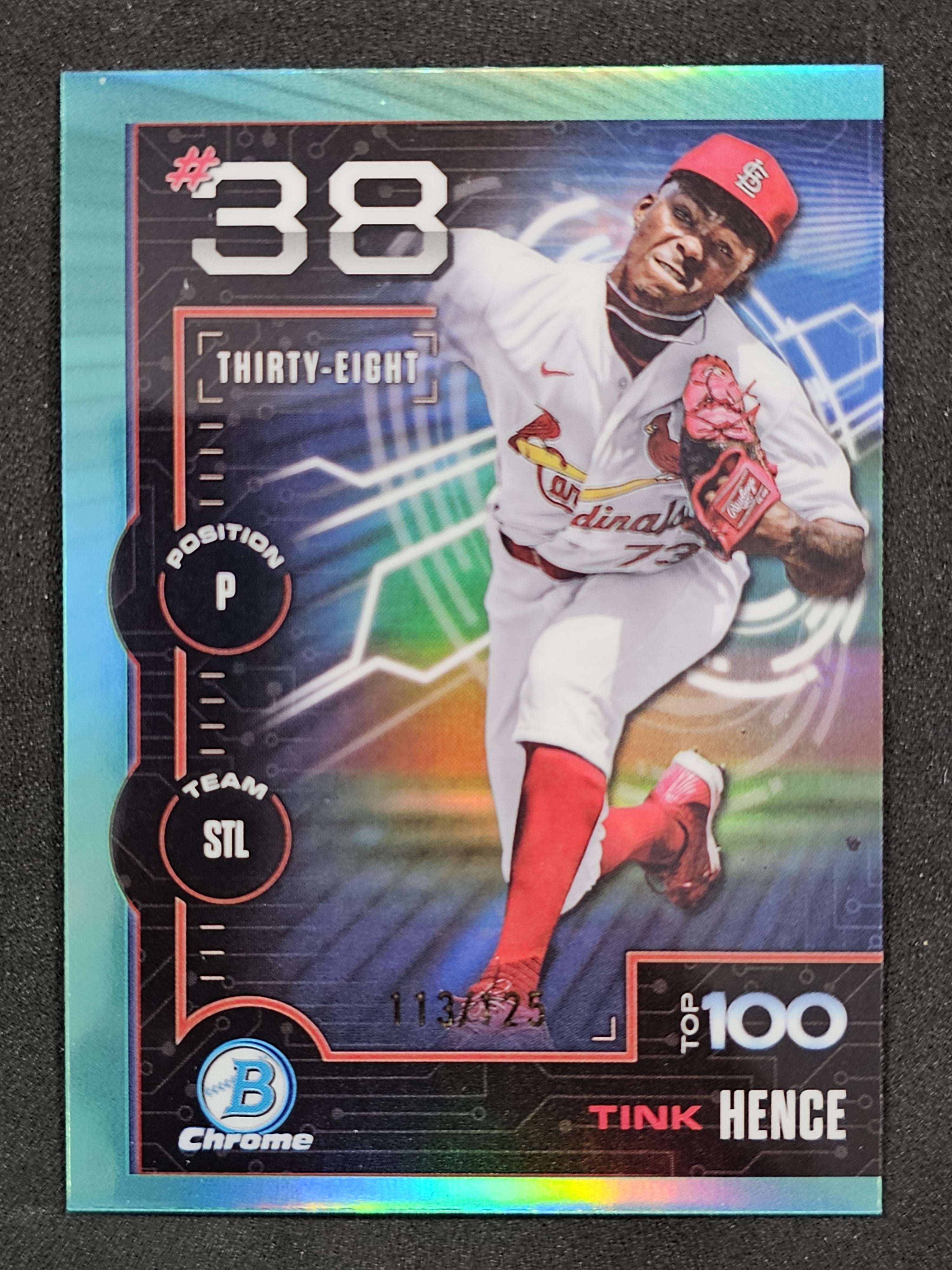 2025 Bowman #BTP-38 Tink Hence Bowman Scouts Top 100 Aqua Refractor #/125