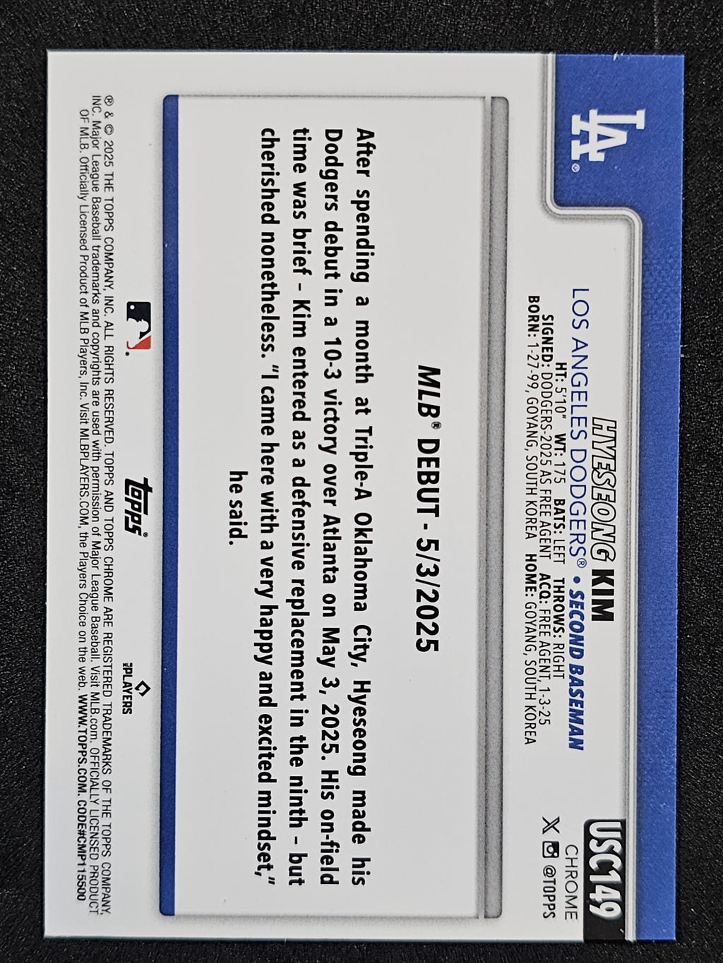 2025 Topps Chrome Update #USC149 Hyeseong Kim Sepia Refractors