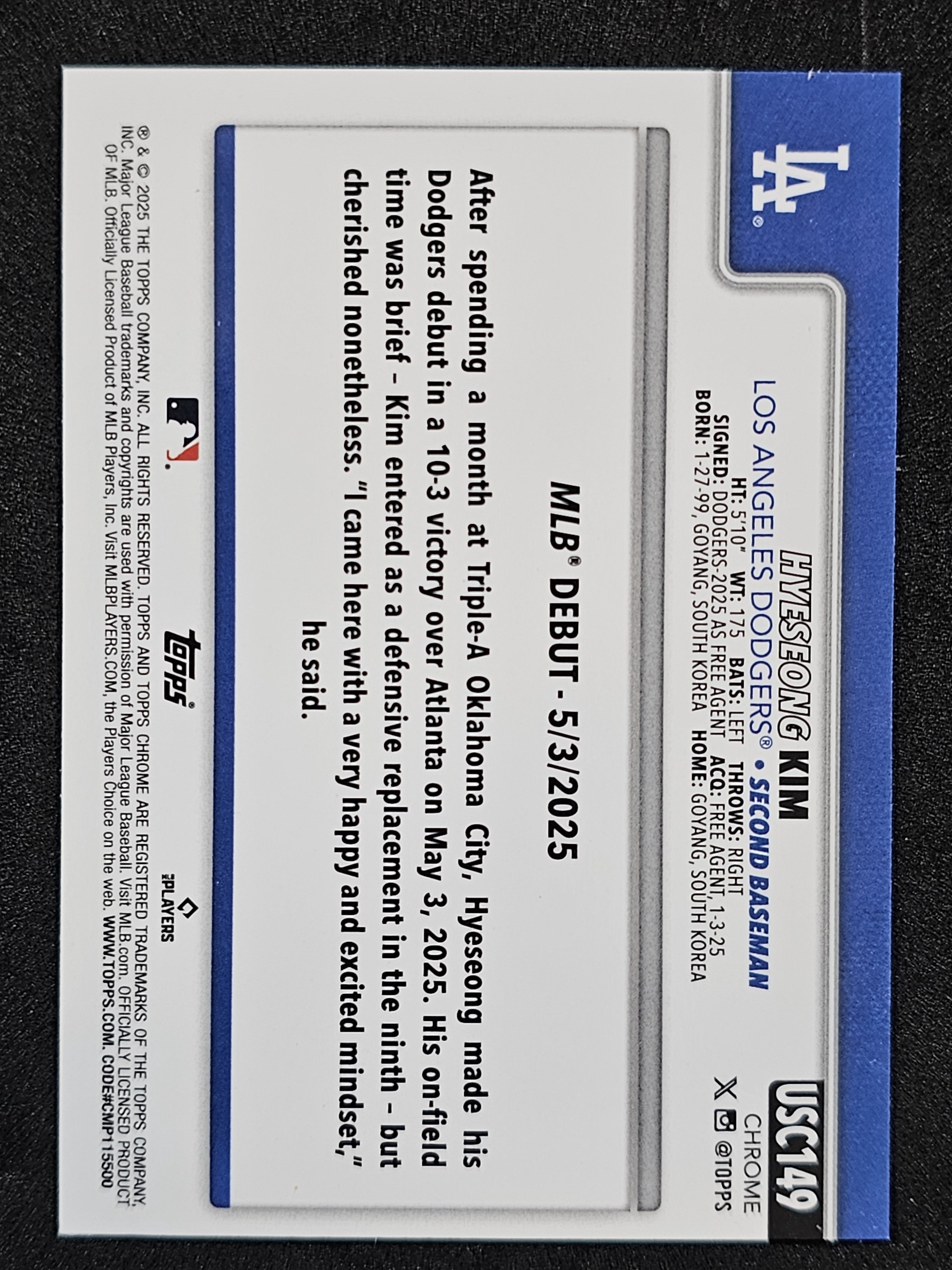 2025 Topps Chrome Update #USC149 Hyeseong Kim Sepia Refractors