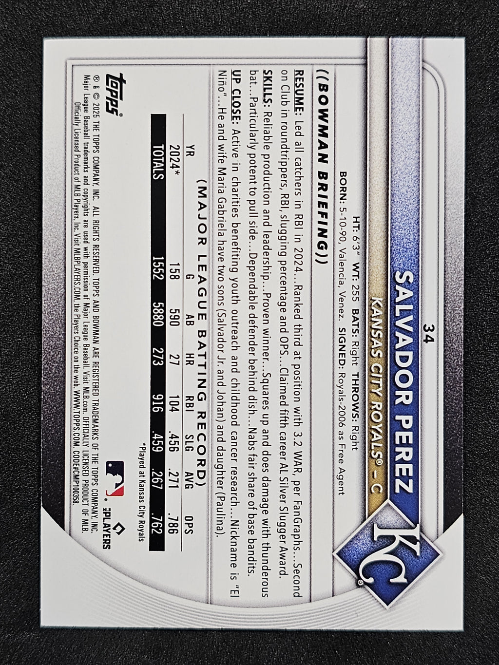 2025 Bowman #34 Salvador Perez Pink /299