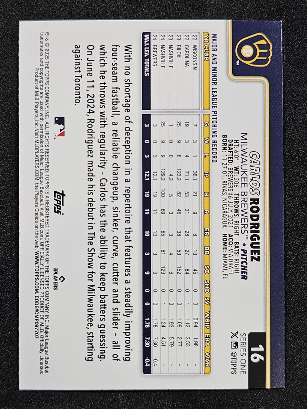 2025 Topps #16 Carlos Rodriguez Team Color Border