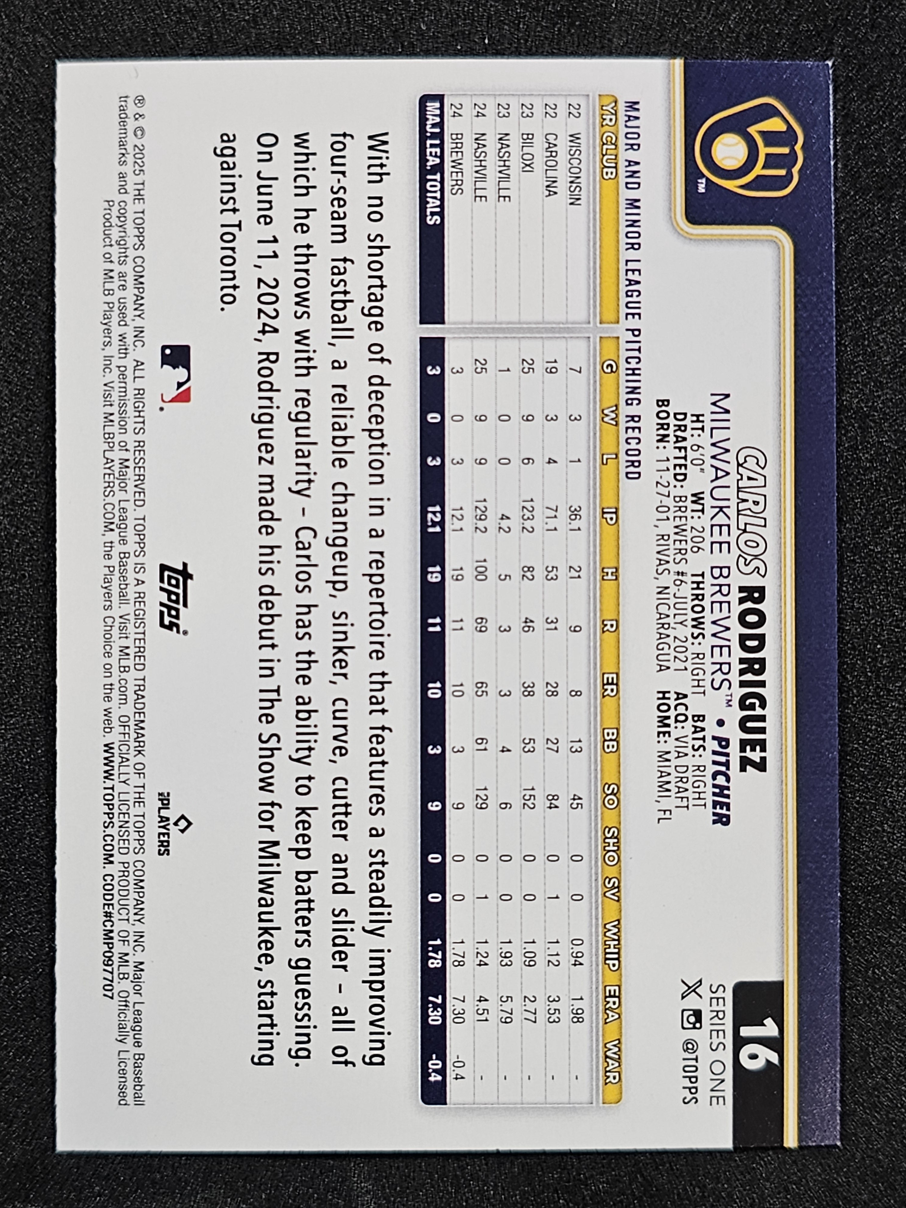 2025 Topps #16 Carlos Rodriguez Team Color Border