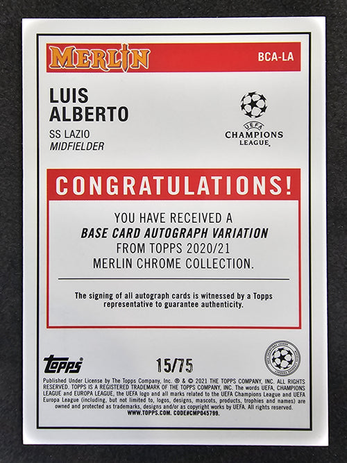 2020-21 Merlin UEFA CL #BCA-LA Luis Alberto Chrome Autographs Blue