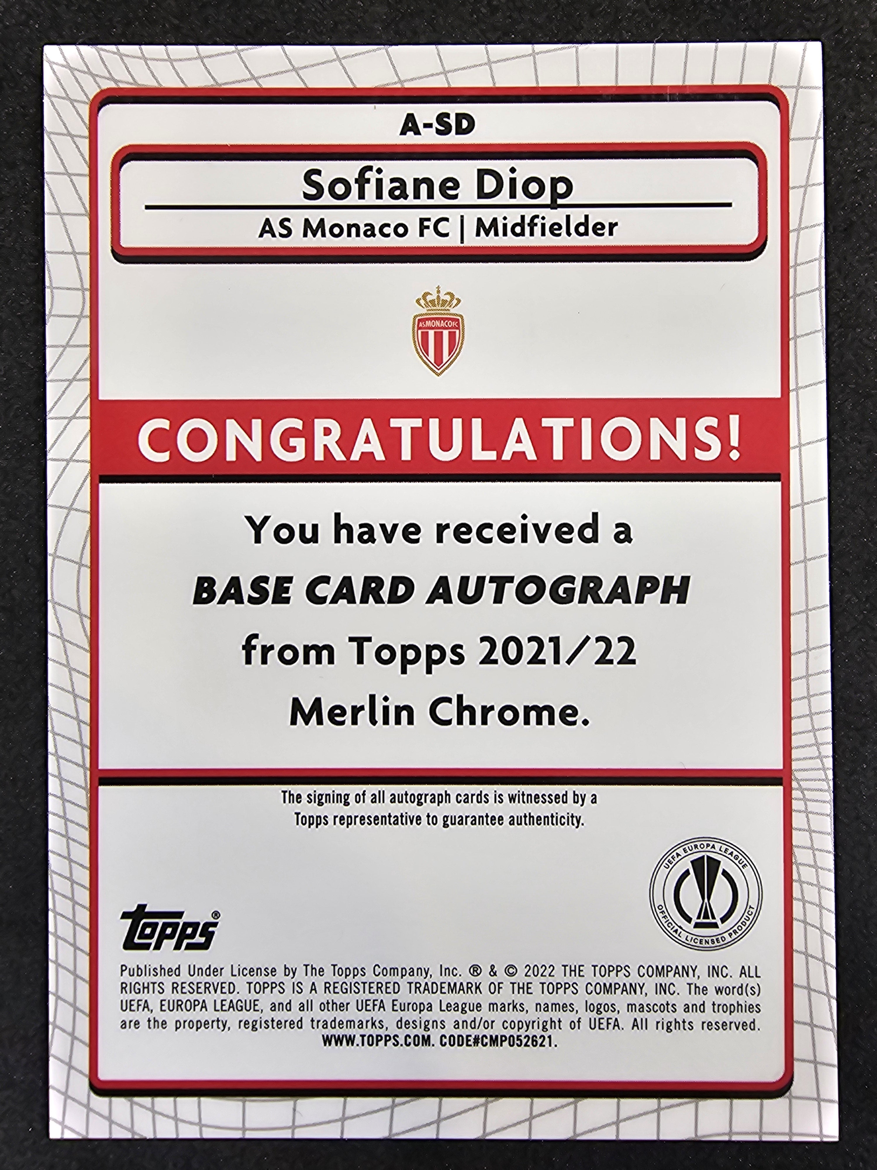 2021-22 Merlin UCL #45 Sofiane Diop Auto Refractor