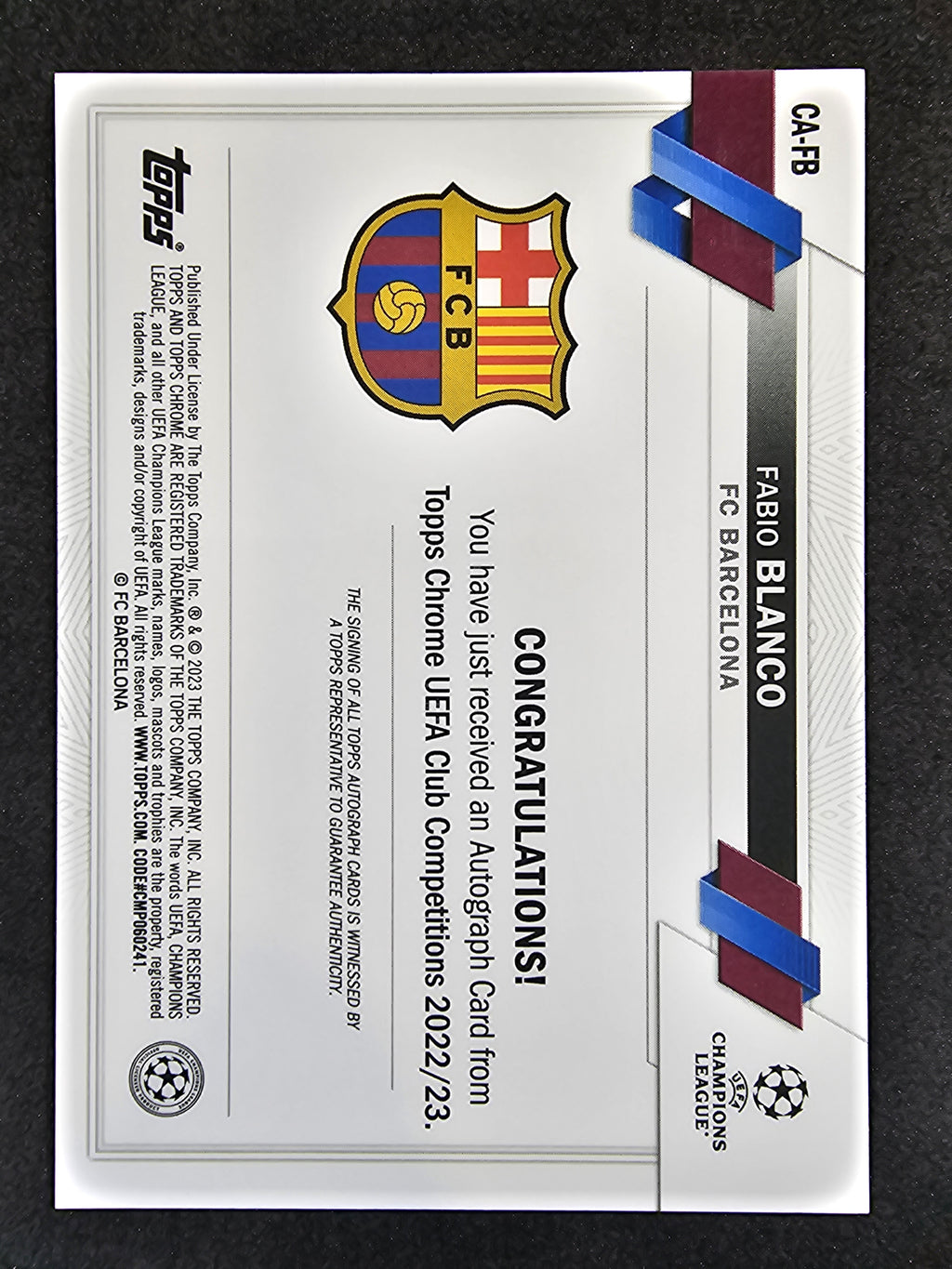 2022-23 Topps Chrome UEFA Club Competitions #CA-FB Fabio Blanco Autographs