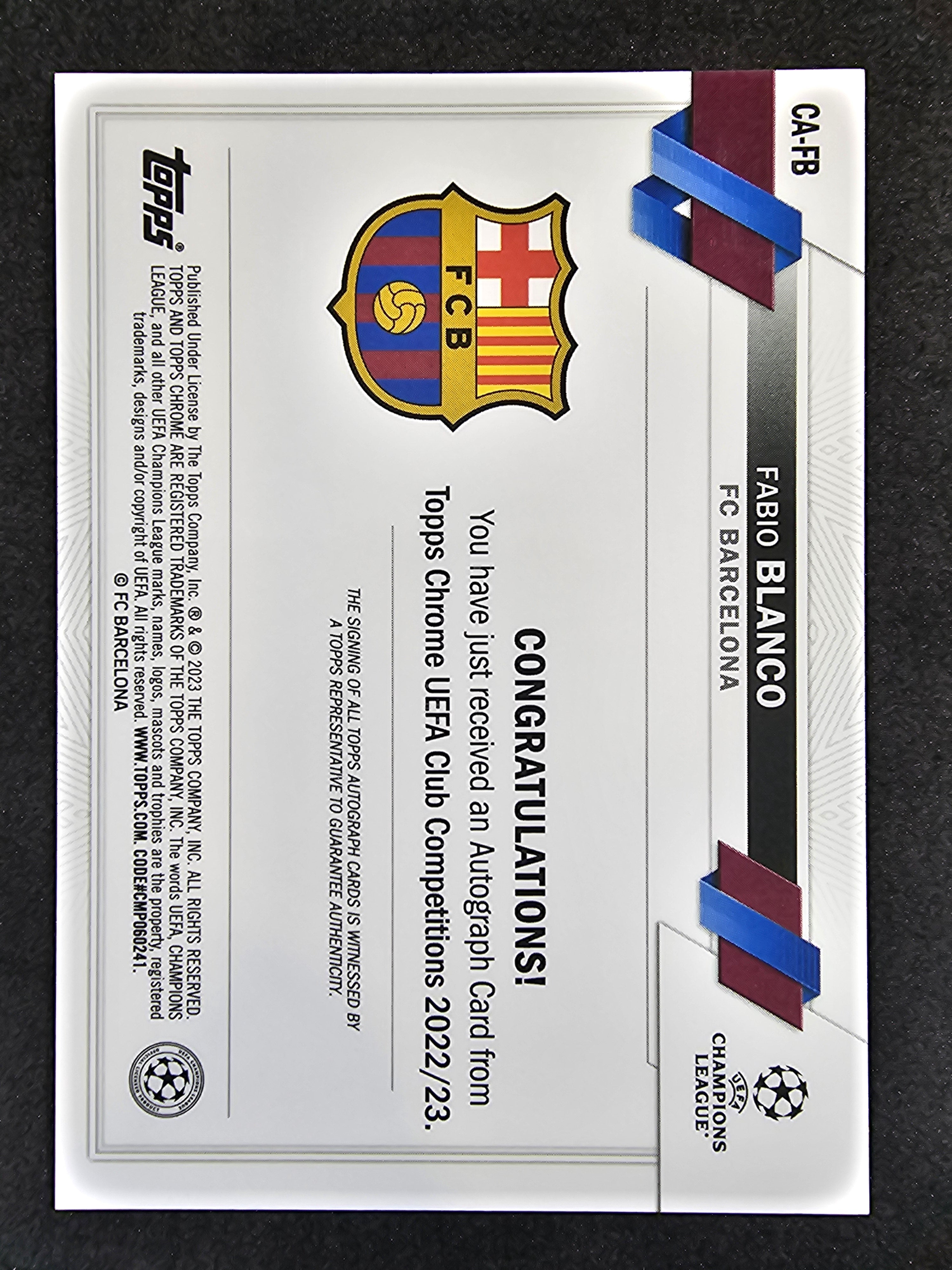 2022-23 Topps Chrome UEFA Club Competitions #CA-FB Fabio Blanco Autographs