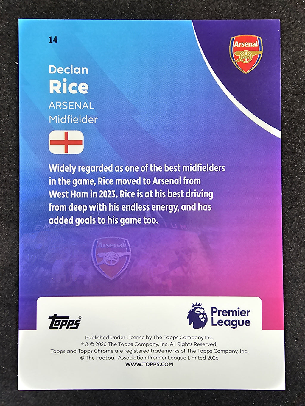2026 Topps Chrome EPL Ray Wave Refractor #14 Declan Rice