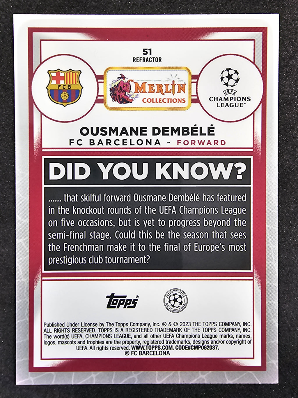 2022-23 Merlin UEFA Club Competitions #51 Ousmane Dembélé Refractor