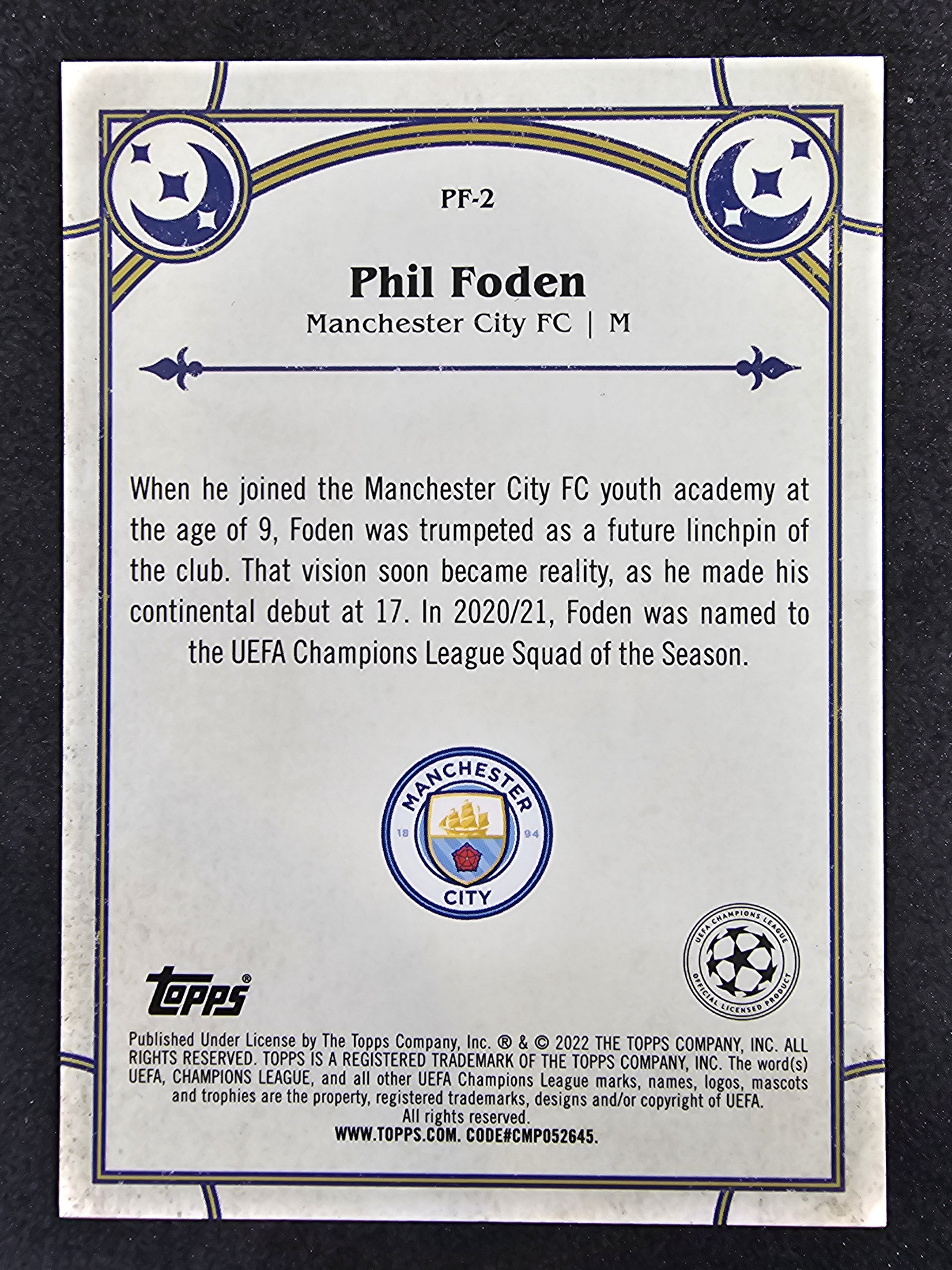 2021-22 Merlin UEFA Champions League #PF-2 Phil Foden Prophecy Fulfilled