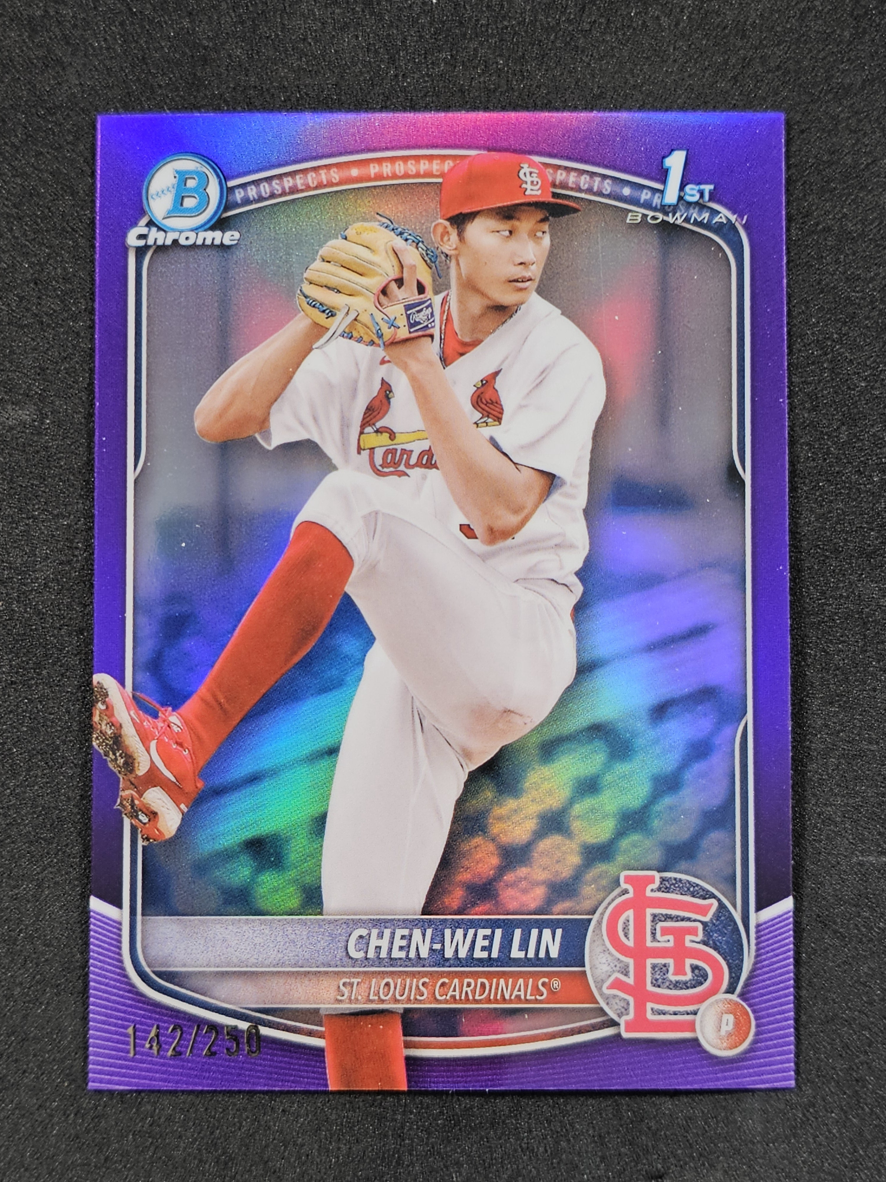 2025 Bowman #BCP-141 Chen-Wei Lin Chrome Prospects Purple Refractor #/250