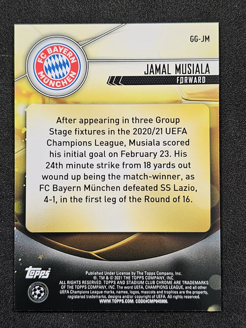 2020-21 Stadium Club Chrome UEFA CL #GG-JM Jamal Musiiala Glimpses of Gold