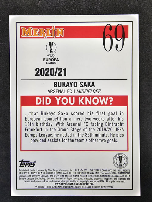 2020-21 Merlin UEFA Champions League #69 Bukayo Saka Aqua Prism