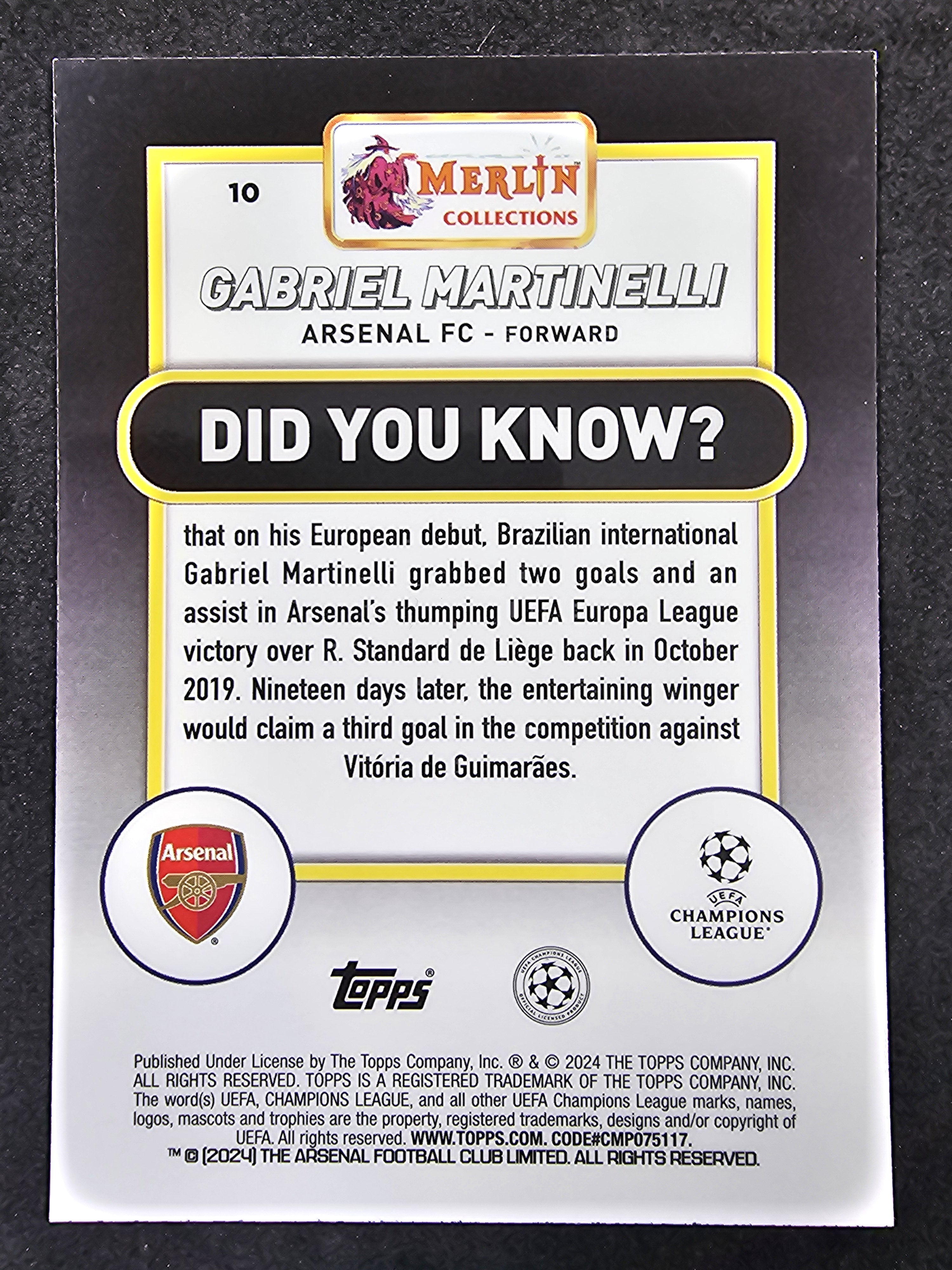2023-24 Merlin UCC #10 Gabriel Martinelli Atomic Refractor