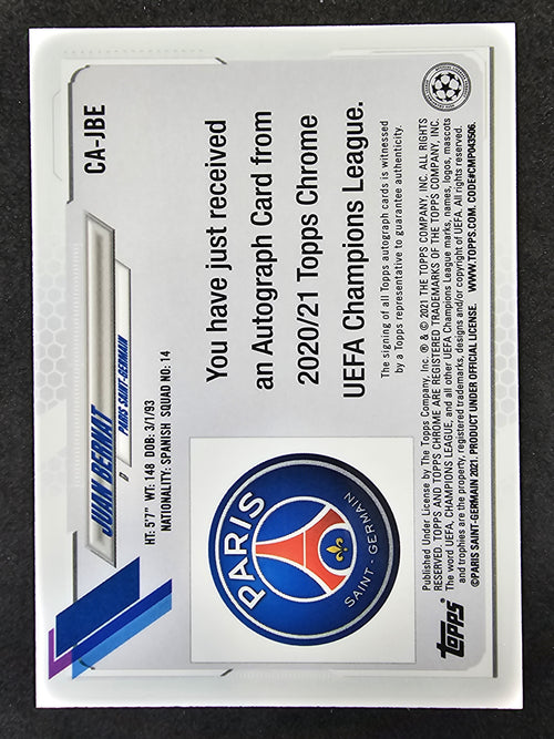 2020-21 Topps Chrome UEFA Champions League #CA-JBE Juan Bernat Autographs