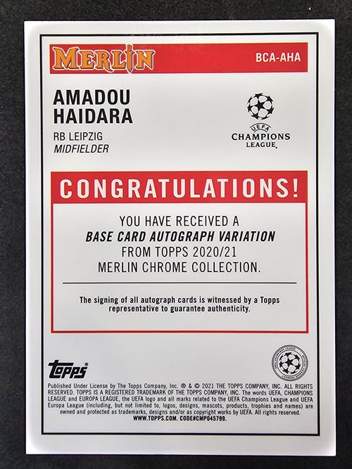 2020-21 Merlin UCL #BCA-AHA Amadou Haidara Chrome Autographs