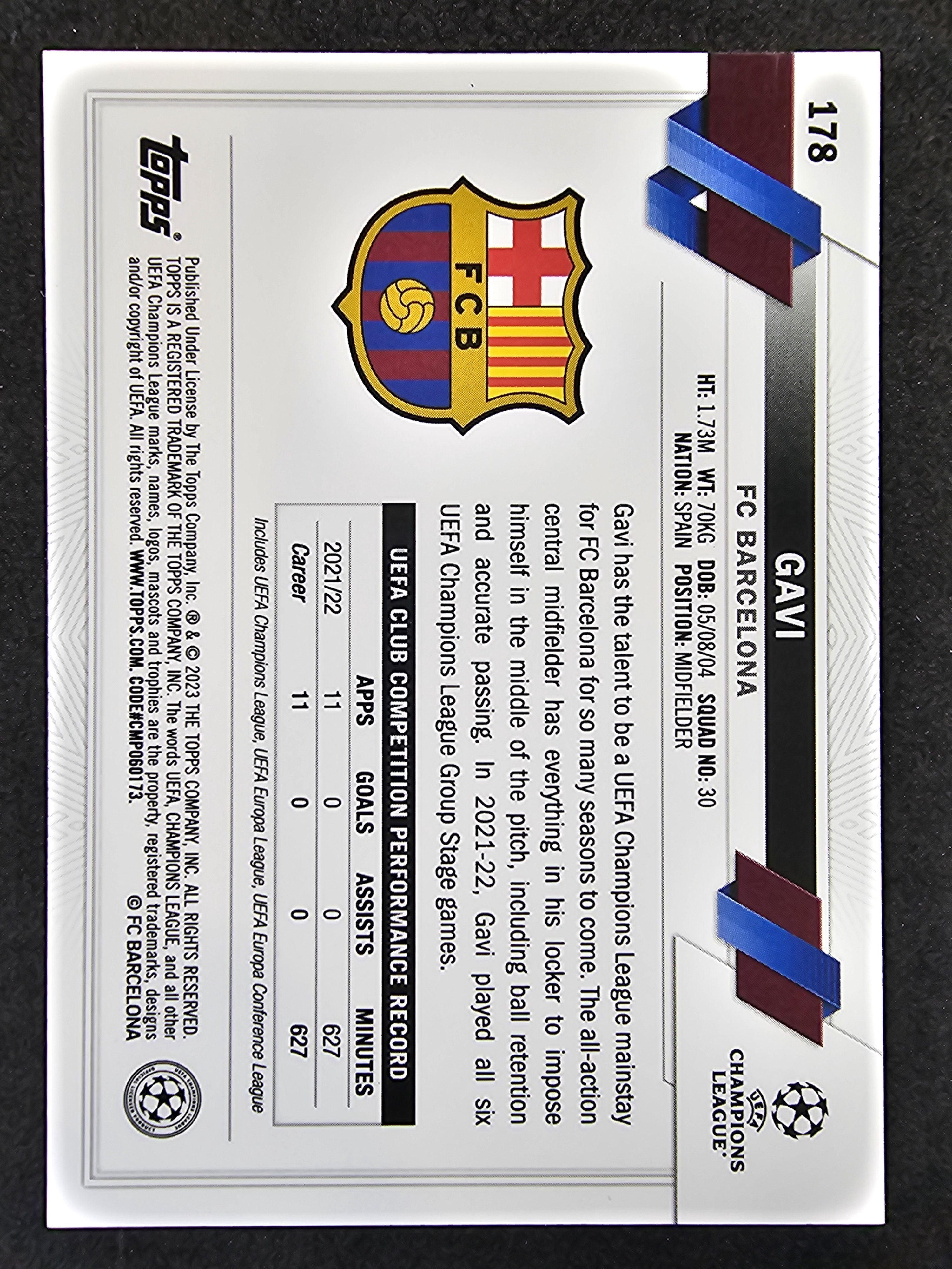 2022-23 Topps Chrome UCC #178 Gavi Blue Lava