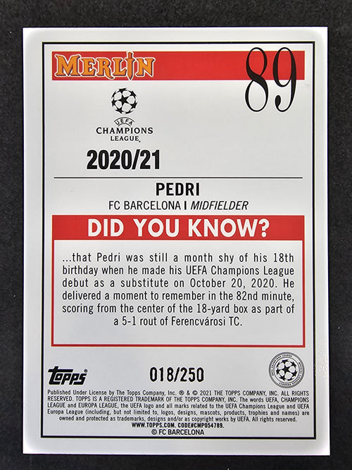 2020-21 Merlin UEFA Champions League #89 Pedri Atomic #/250