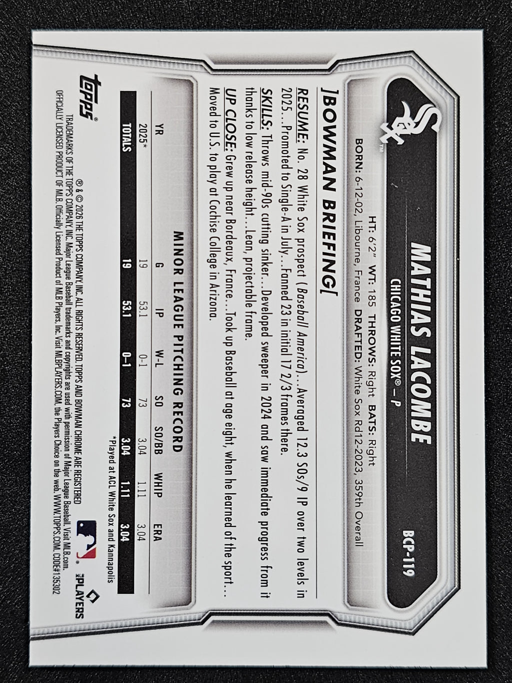 2026 Bowman #BCP-119 Mathias Lacombe Green Shimmer /99