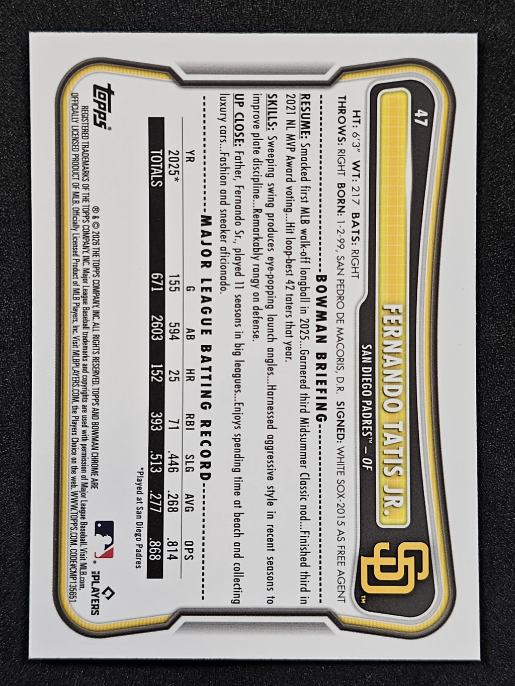 2026 Bowman #47 Fernando Tatis Jr. Chrome Mojo Refractors