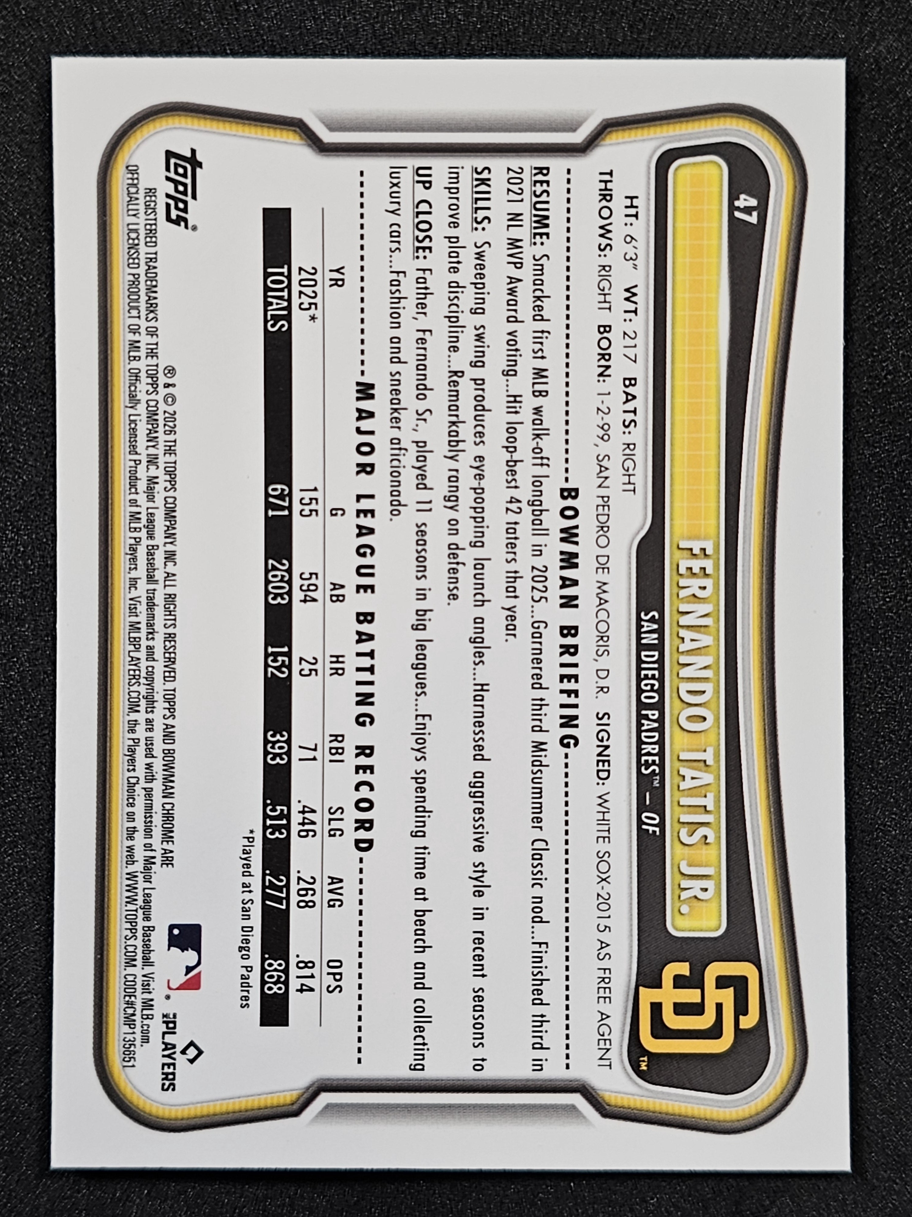 2026 Bowman #47 Fernando Tatis Jr. Chrome Mojo Refractors