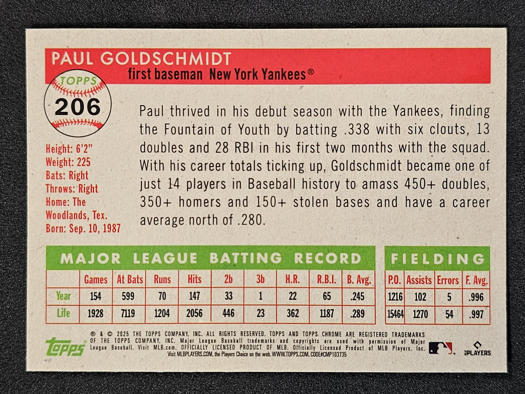 2025 Topps Chrome Platinum #206 Paul Goldschmidt Green Vibrations