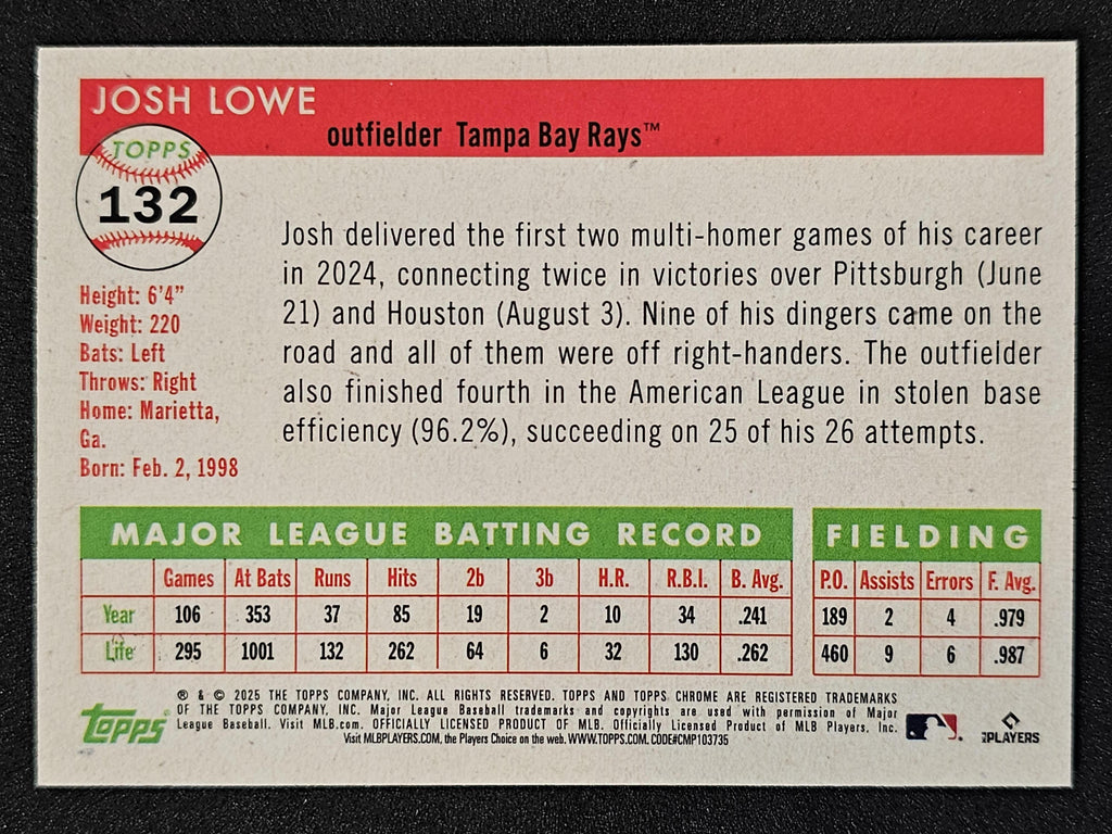 2025 Topps Chrome Platinum #132 Josh Lowe Blue Vibrations Refractors #/150