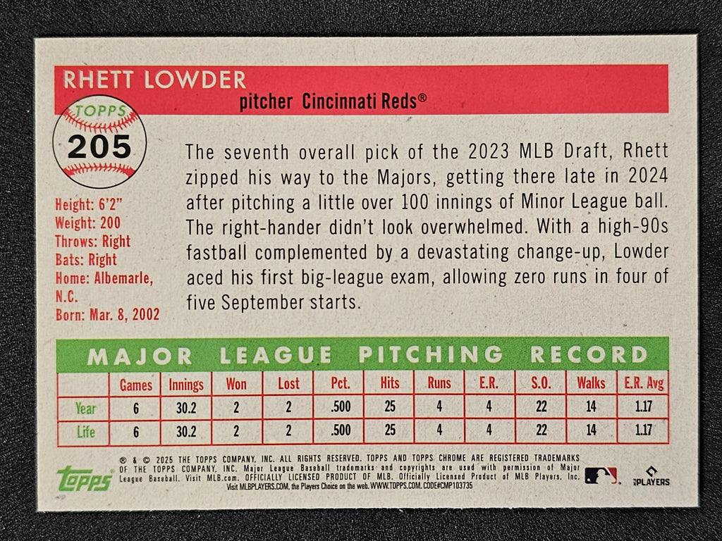 2025 Topps Chrome Platinum #205 Rhett Lowder Blue Hyper