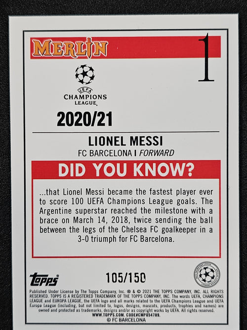 2020-21 Merlin UEFA Champions League #1 Lionel Messi Speckle #/150