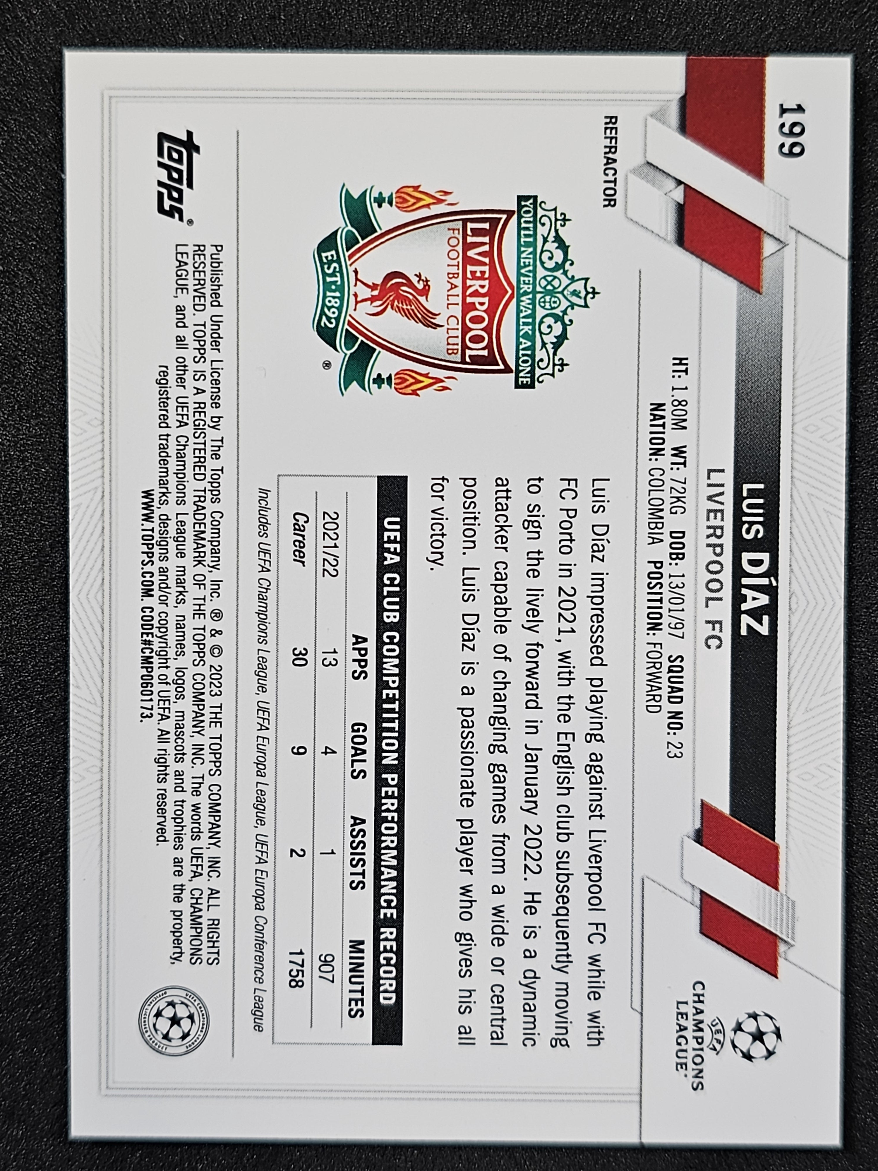 2022-23 Topps Chrome UEFA Club Competitions #199 Luis Díaz Refractor