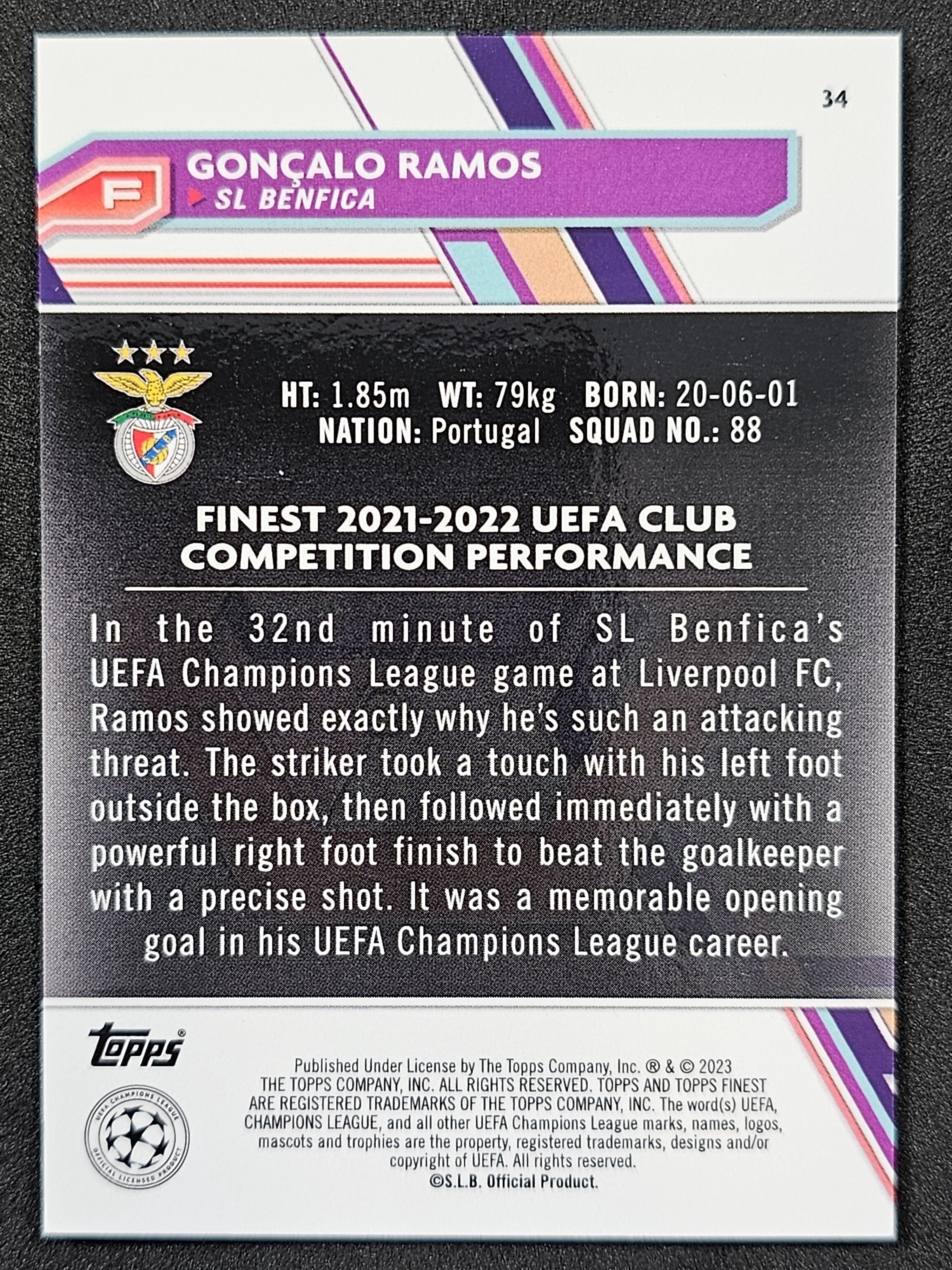 2020-21 Topps Finest UCL #34 Goncalo Ramos /275