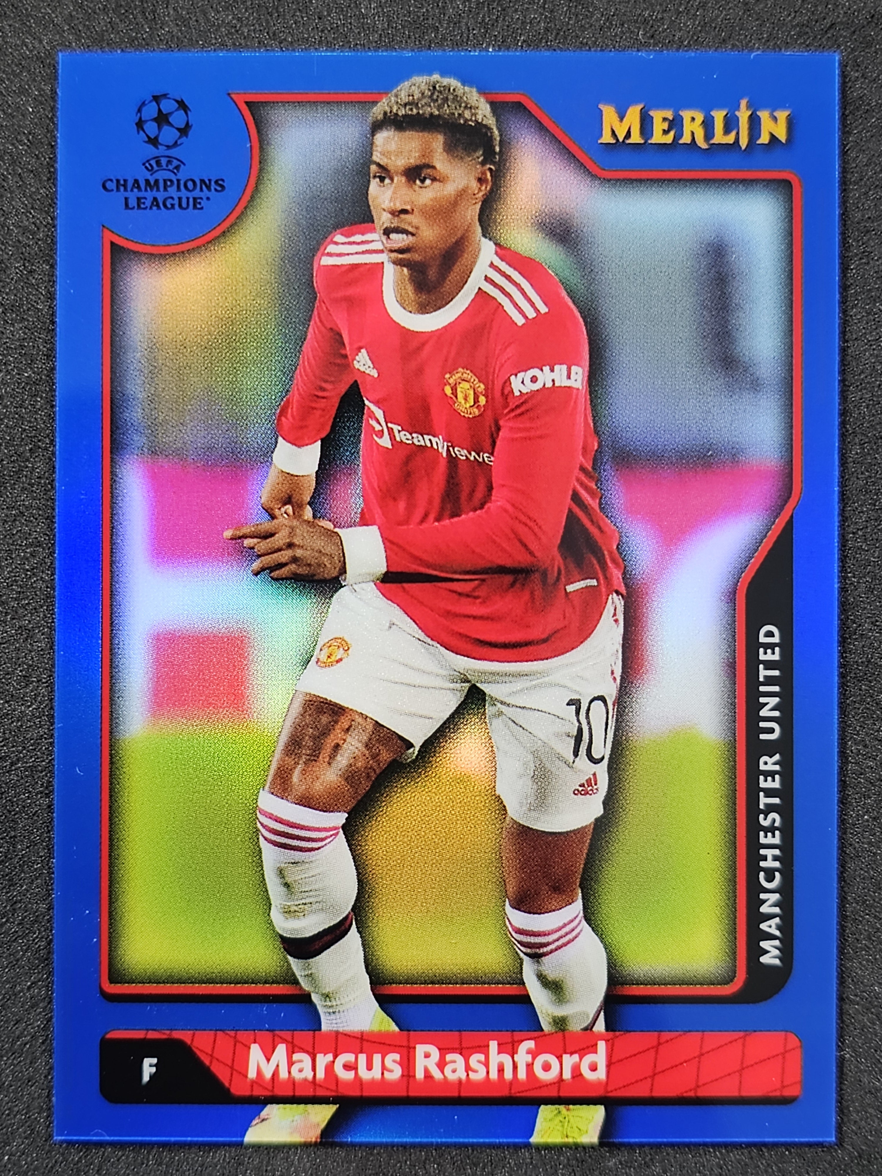 2021-22 Merlin UEFA Champions League #89 Marcus Rashford Blue Refractor #/75