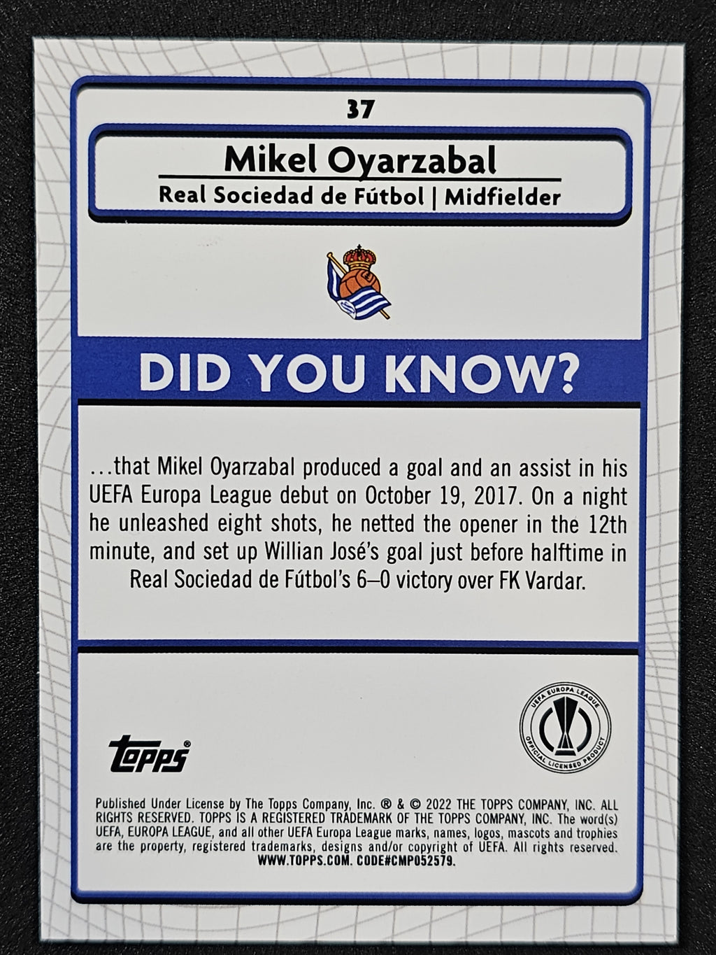 2021-22 Merlin UEFA Champions League #37 Mikel Oyarzabal Aqua Prism Refractor