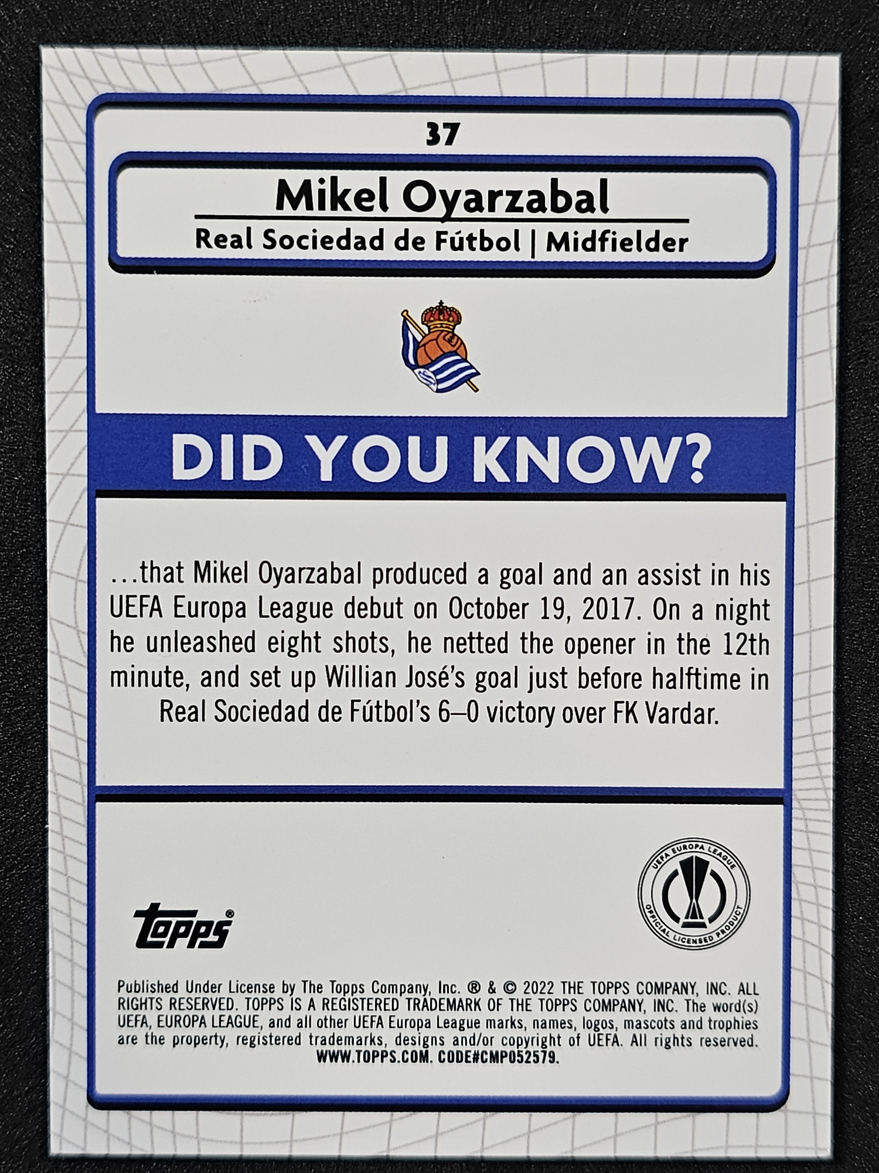 2021-22 Merlin UEFA Champions League #37 Mikel Oyarzabal Aqua Prism Refractor