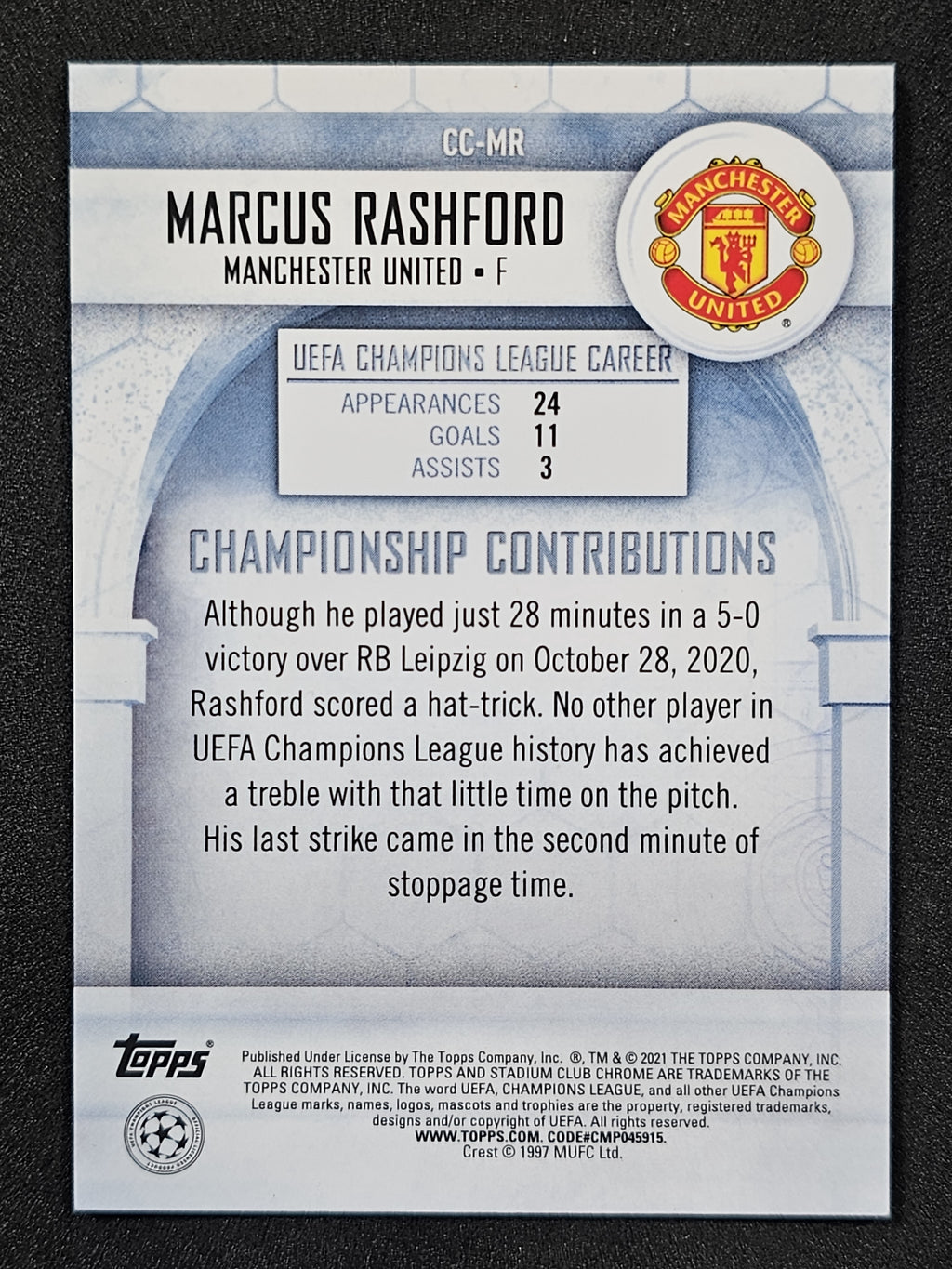 Topps Stadium Club UCL #CC-MR Marcus Rashford Championship Contributions